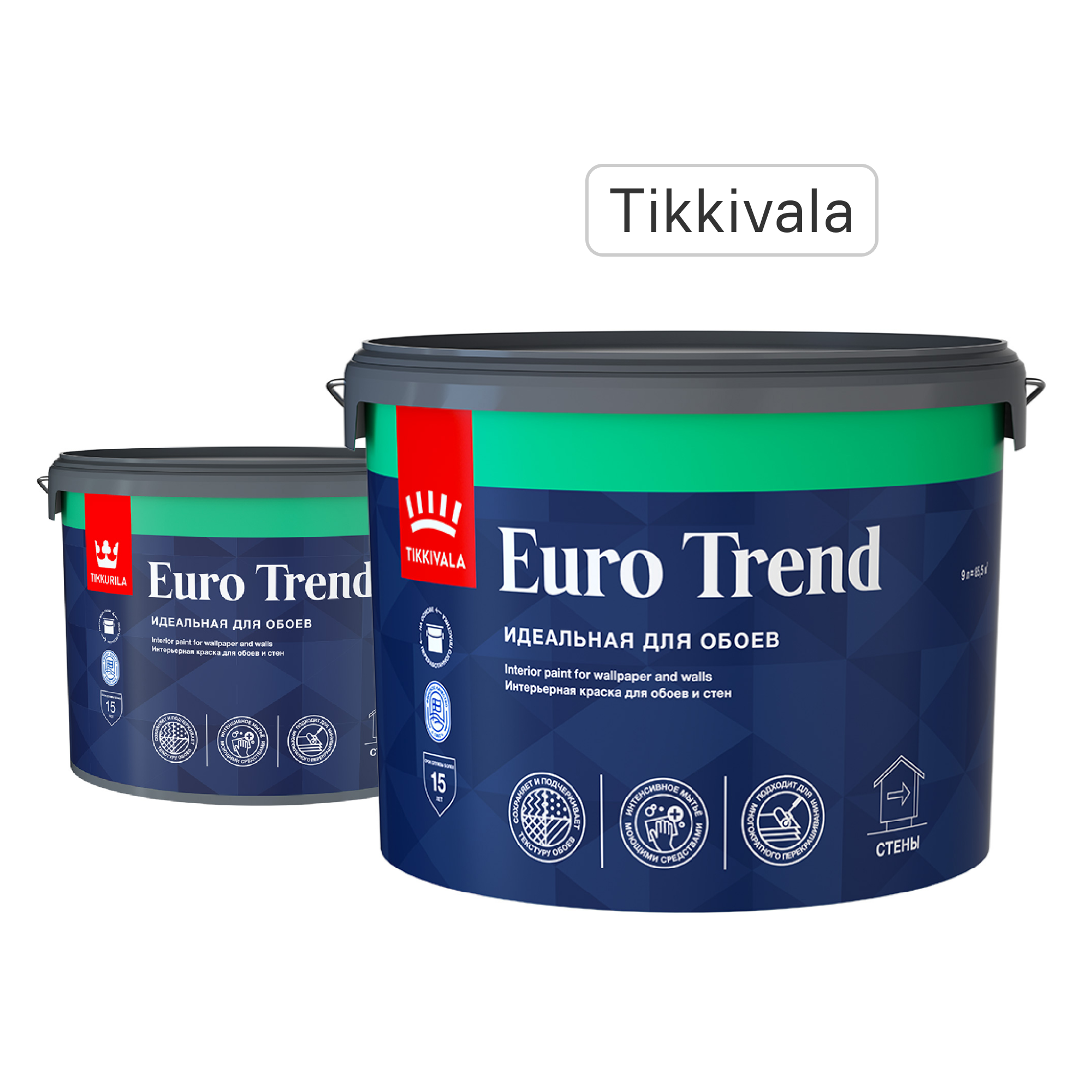 Изображение товара Краска для стен и обоев Tikkivala Euro Trend моющаяся матовая прозрачная база C 9 л