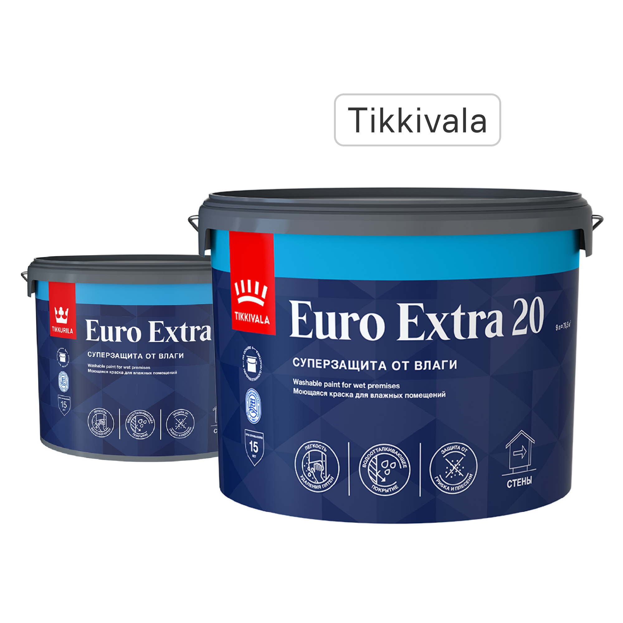 Изображение товара Краска для стен и потолков Tikkivala Euro Extra полуматовая прозрачная база С 9 л