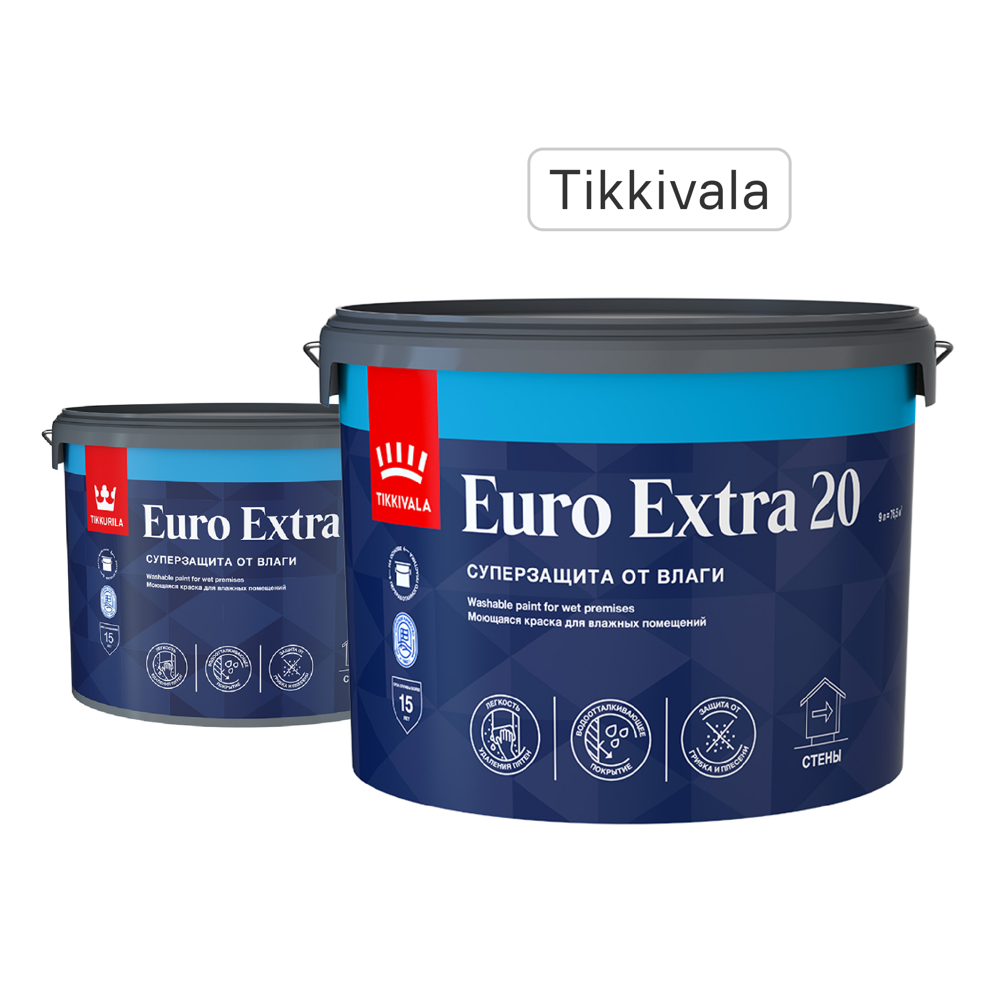 Изображение товара Краска для стен и потолков Tikkivala Euro Extra полуматовая цвет белый база А 9 л