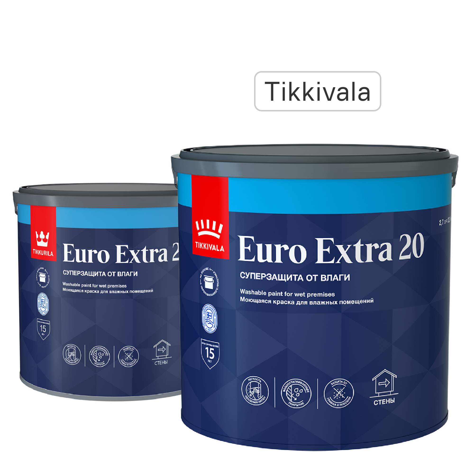 Изображение товара Краска для стен и потолков Tikkivala Euro Extra полуматовая цвет белый база А 2.7 л