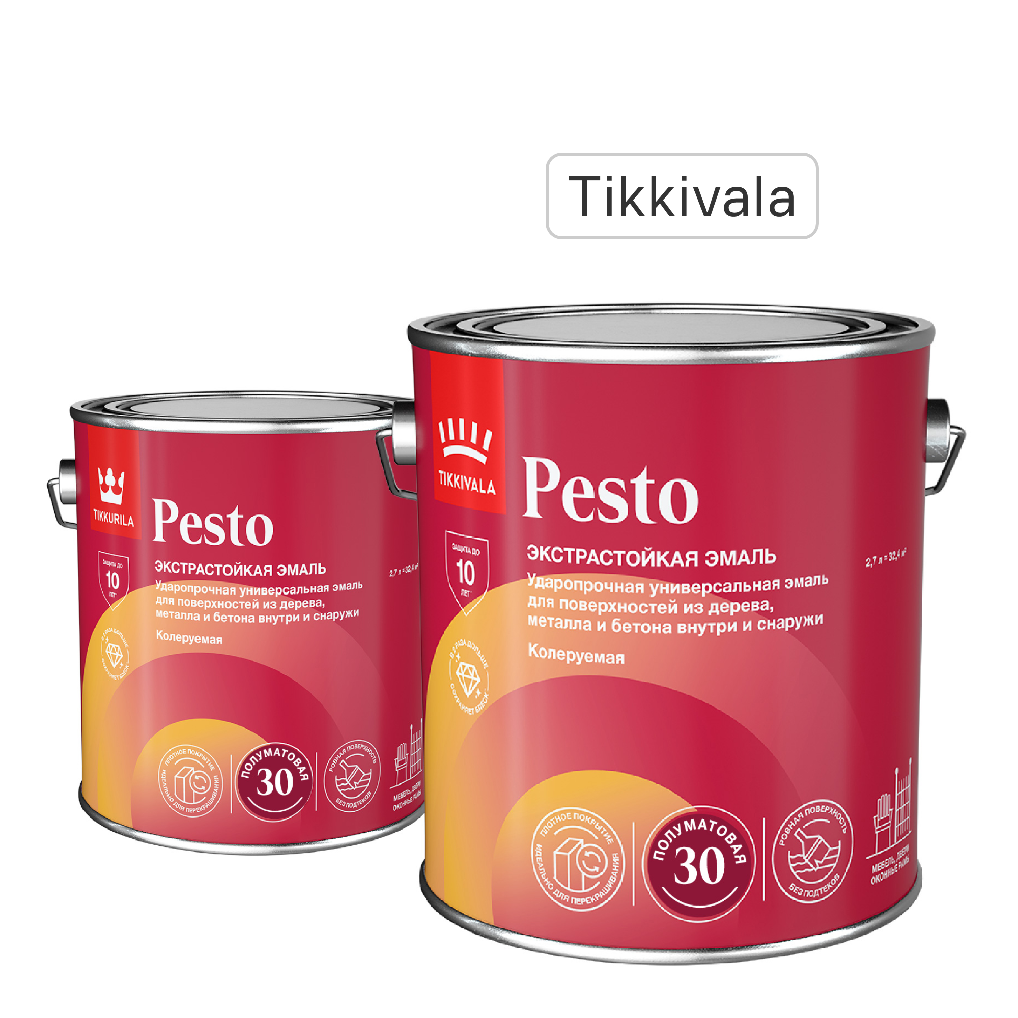 Изображение товара Эмаль Tikkivala Pesto 30 полуматовая цвет белый 2.7 л