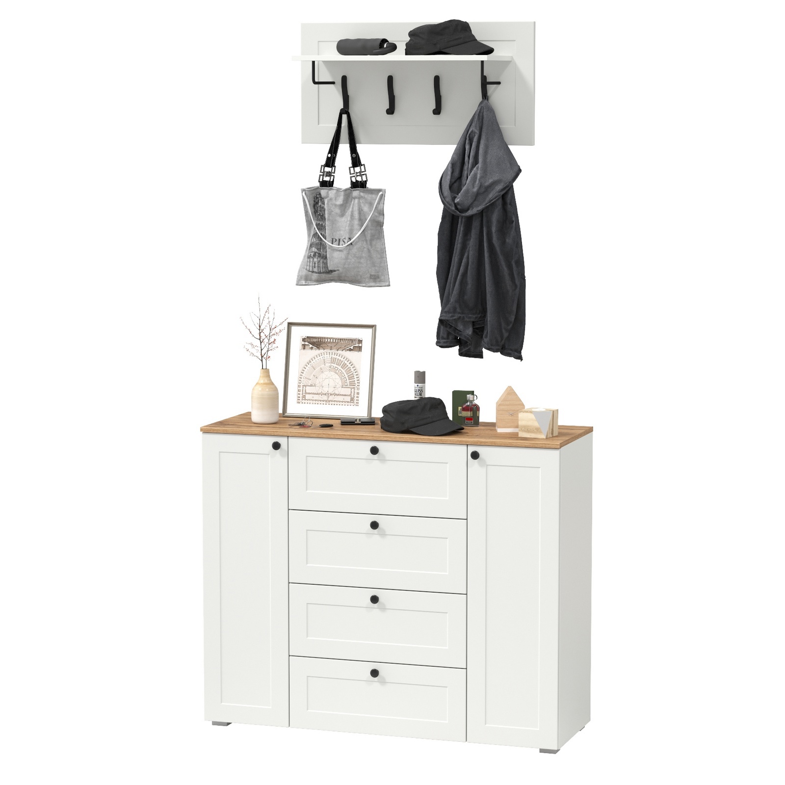 Изображение товара Комплект мебели для прихожей MOBI Остин 16.221+15.12 белый, универсальный стиль