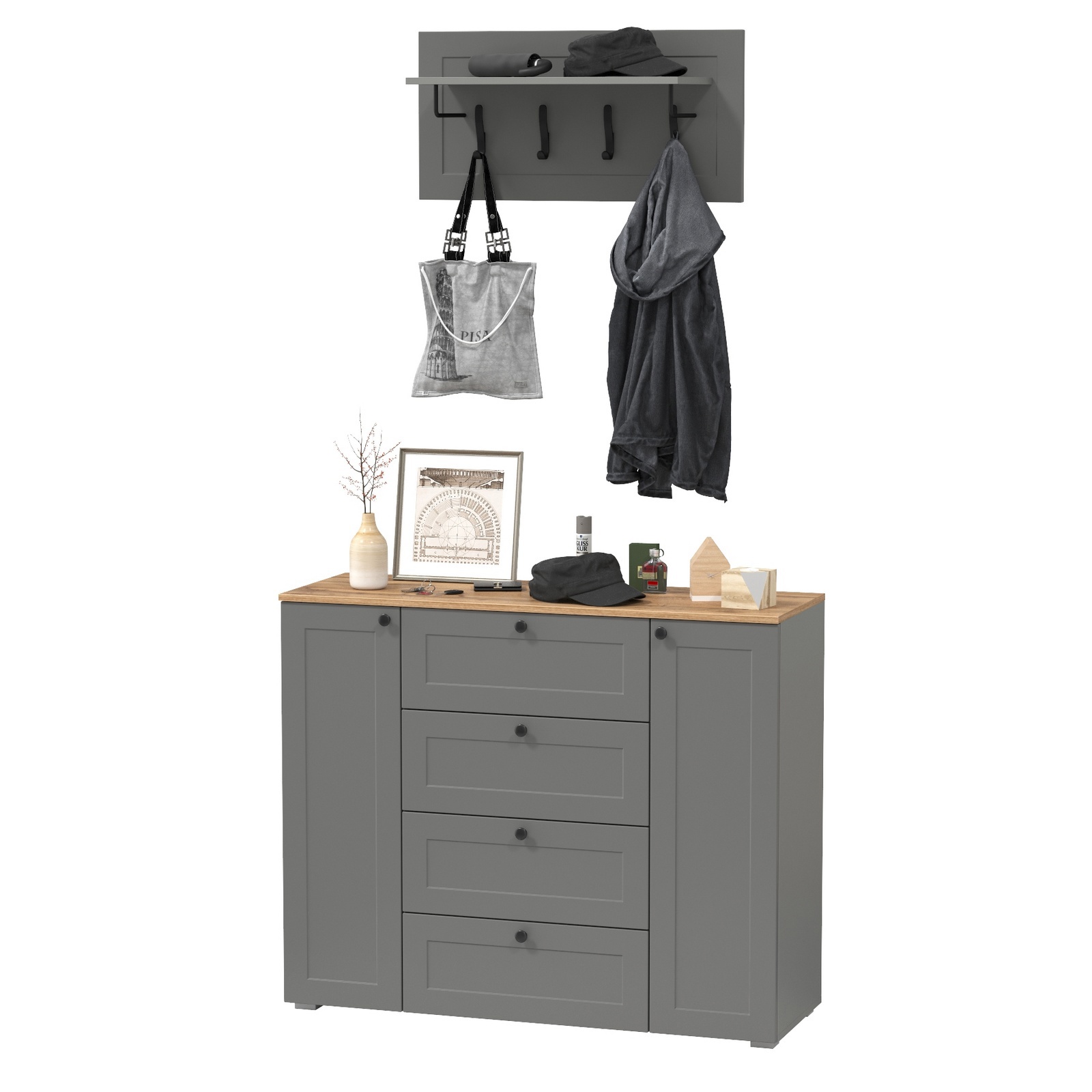 Изображение товара Комплект мебели для прихожей MOBI Остин 16.221+15.12 серый ДСП стильный и практичный