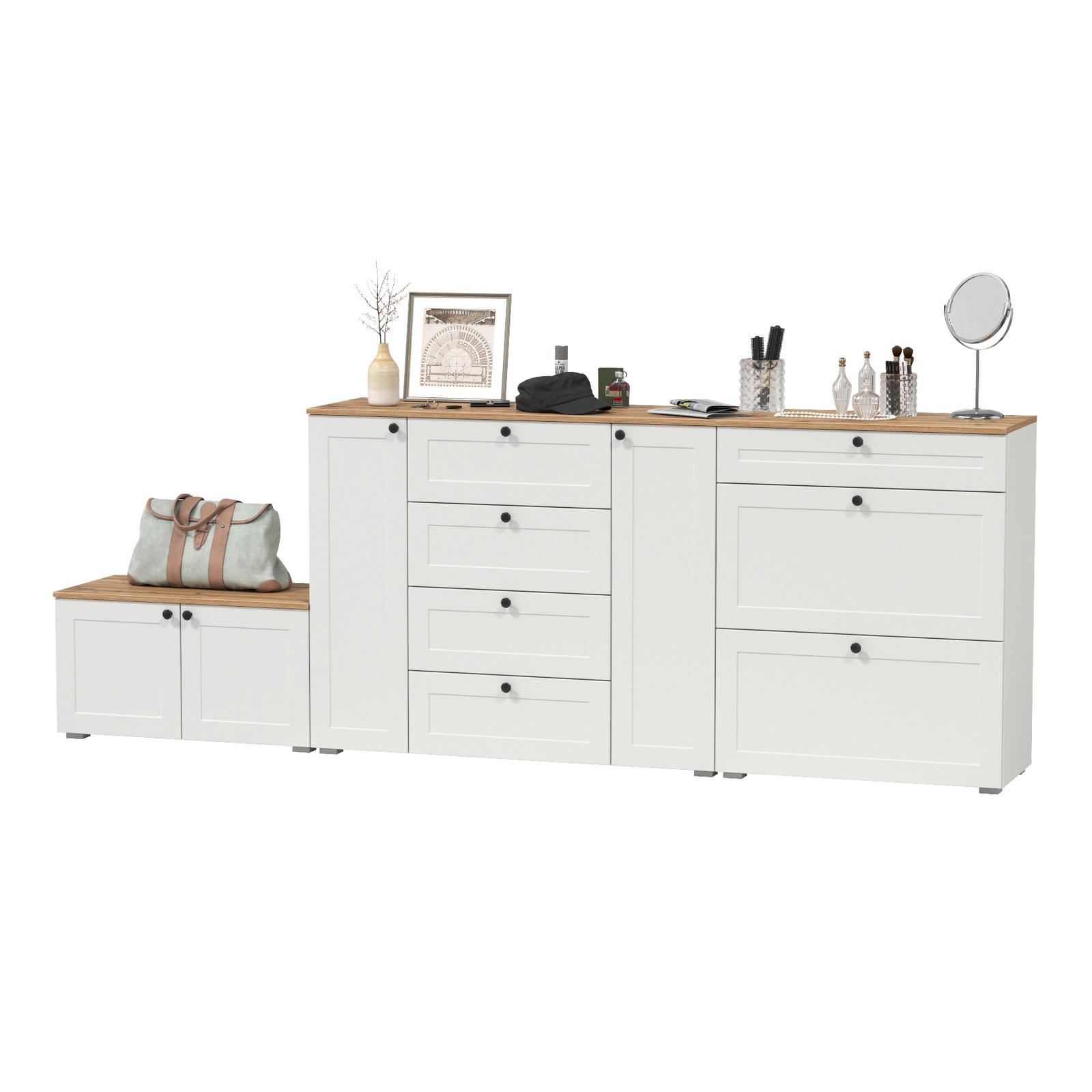 Изображение товара Комплект мебели для прихожей MOBI Остин 3 предмета белый шагрень дуб крафт