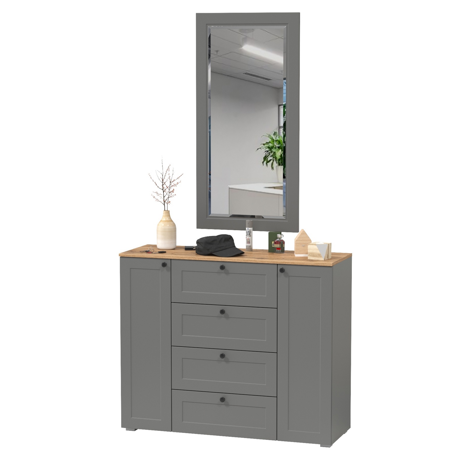 Изображение товара Комплект мебели для прихожей Mobi Остин 16.221+17.03-гз 120x230x42 см ЛДСП цвет серый графит/дуб крафт золотой