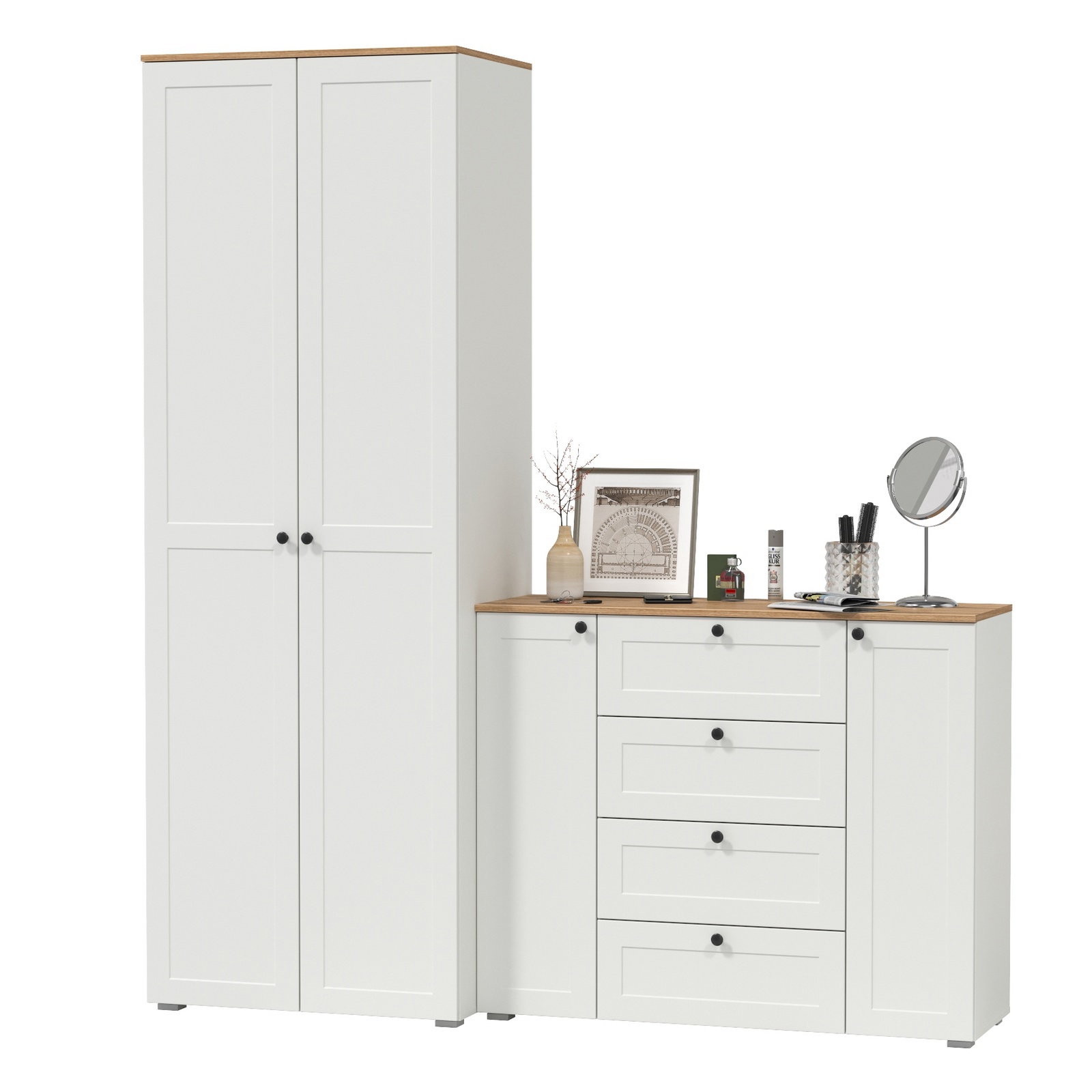 Изображение товара Комплект мебели для прихожей MOBI Остин пр-04-бз белый дуб крафт золотой