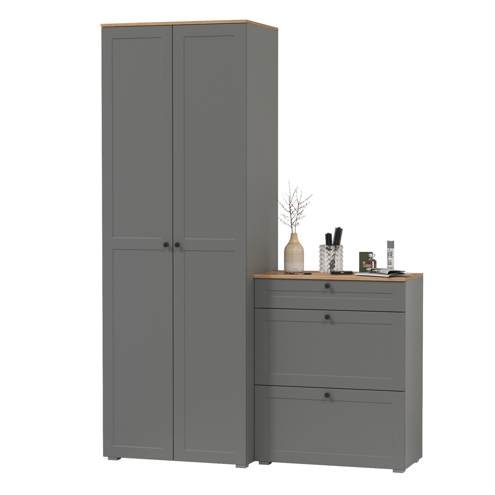 Изображение товара Комплект мебели для прихожей Mobi Остин пр-05-гз серый графит/дуб крафт
