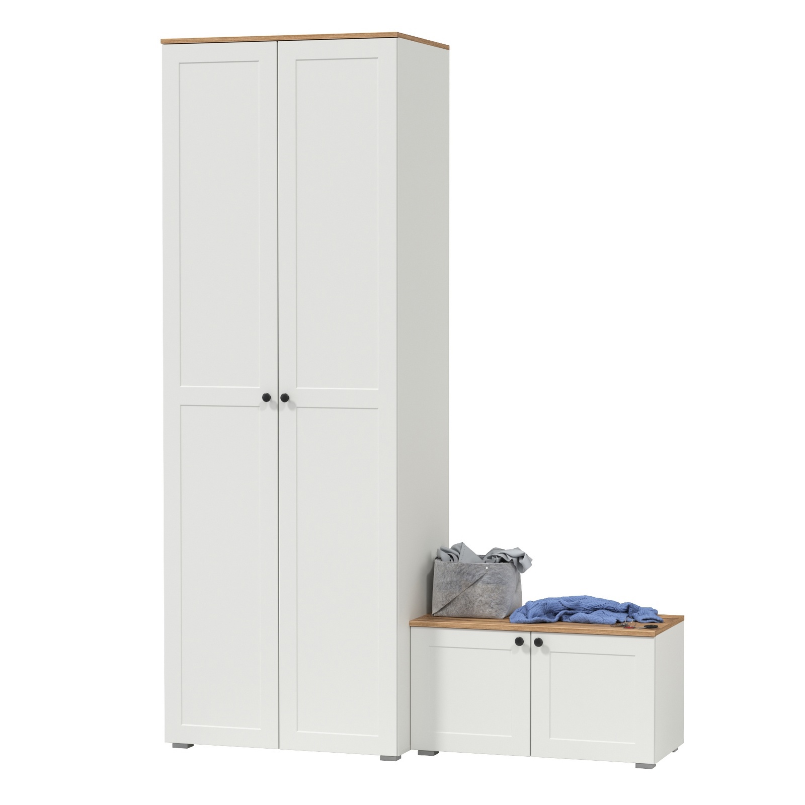 Изображение товара Комплект мебели для прихожей Mobi Остин пр-06-бз 160x230x54 см ЛДСП цвет белый шагрень/дуб крафт золотой