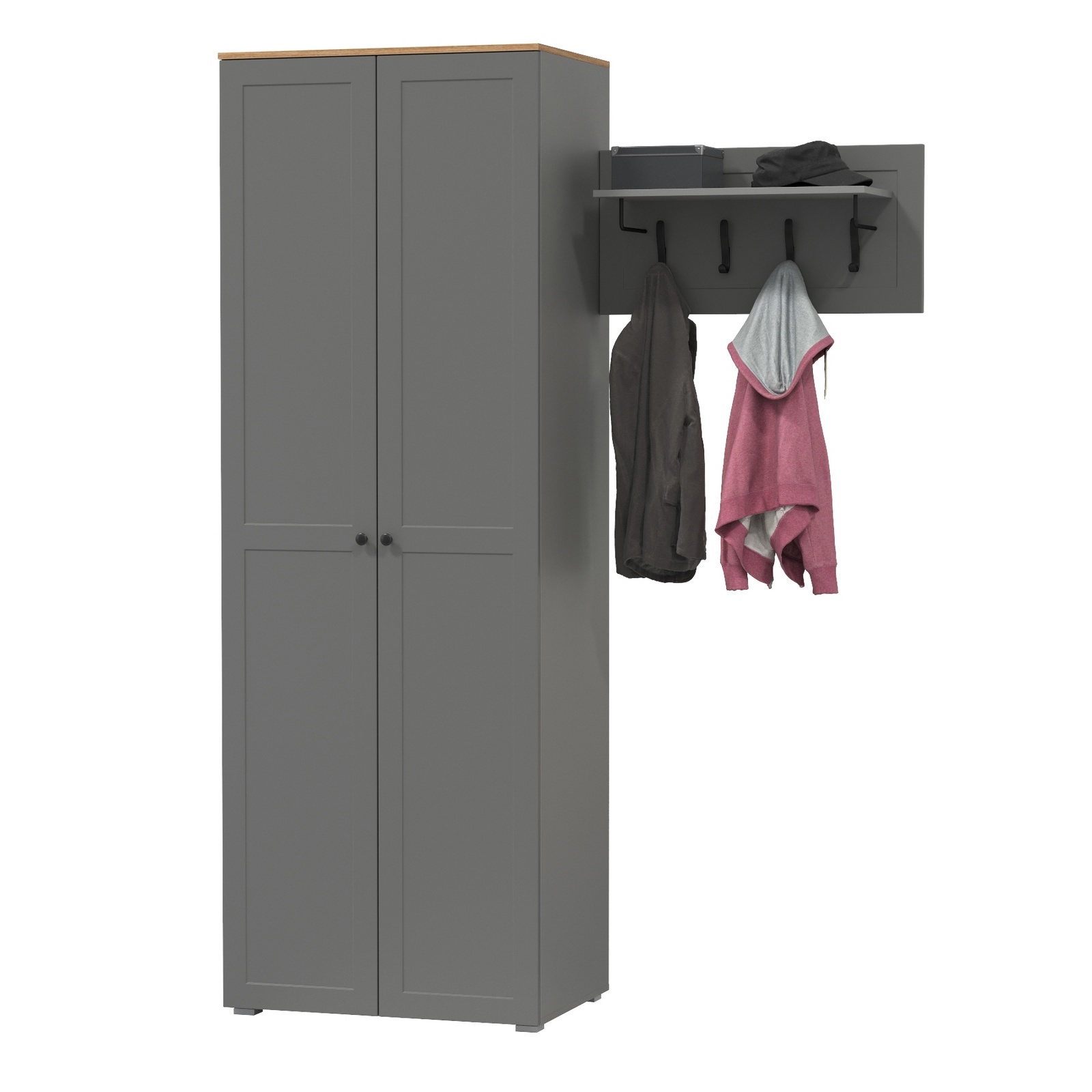 Изображение товара Комплект мебели для прихожей Mobi Остин пр-08-гз 160x230x54 см ЛДСП цвет серый графит/дуб крафт золотой