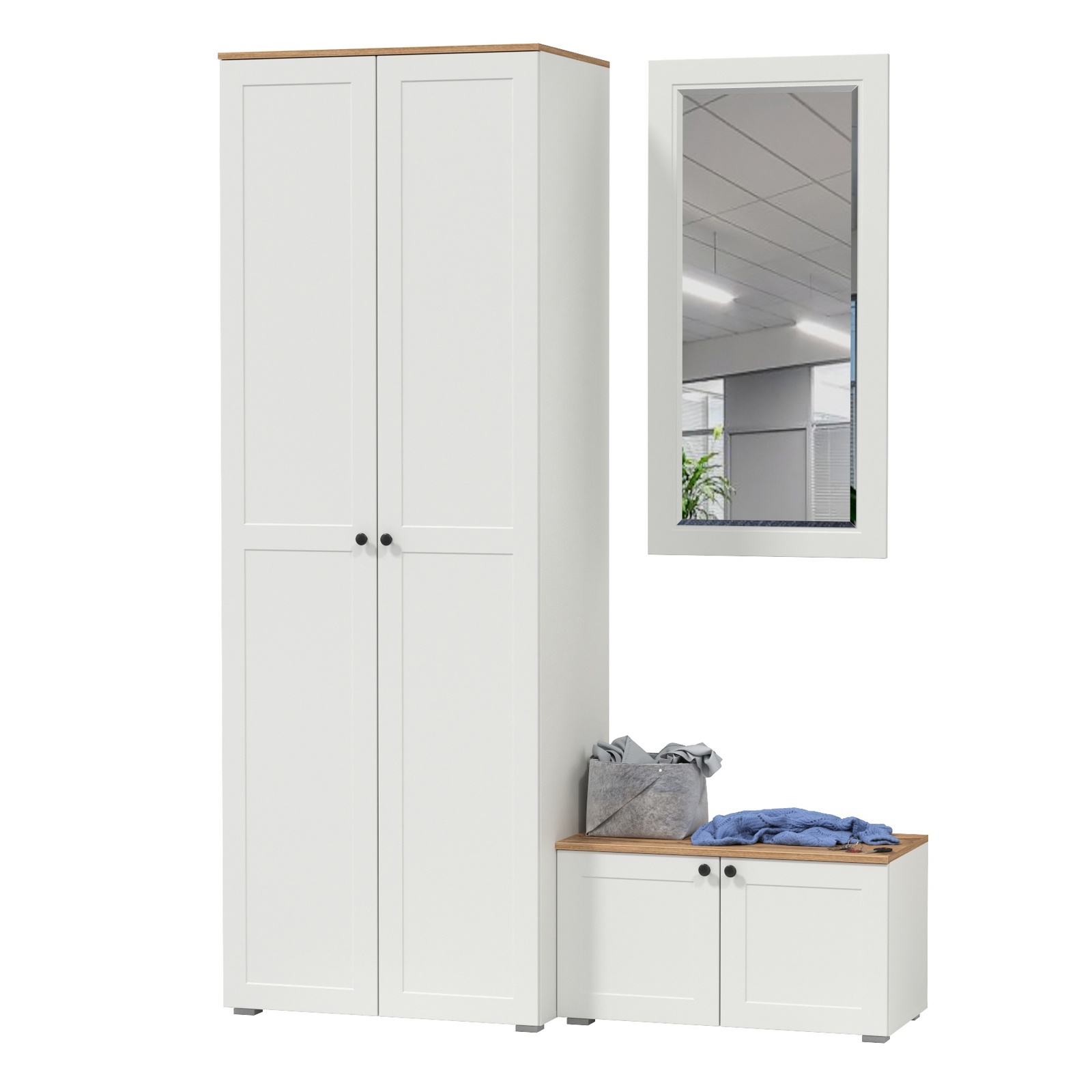 Изображение товара Комплект мебели для прихожей Mobi Остин пр-18-бз 160x230x54 см ЛДСП цвет белый шагрень/дуб крафт золотой