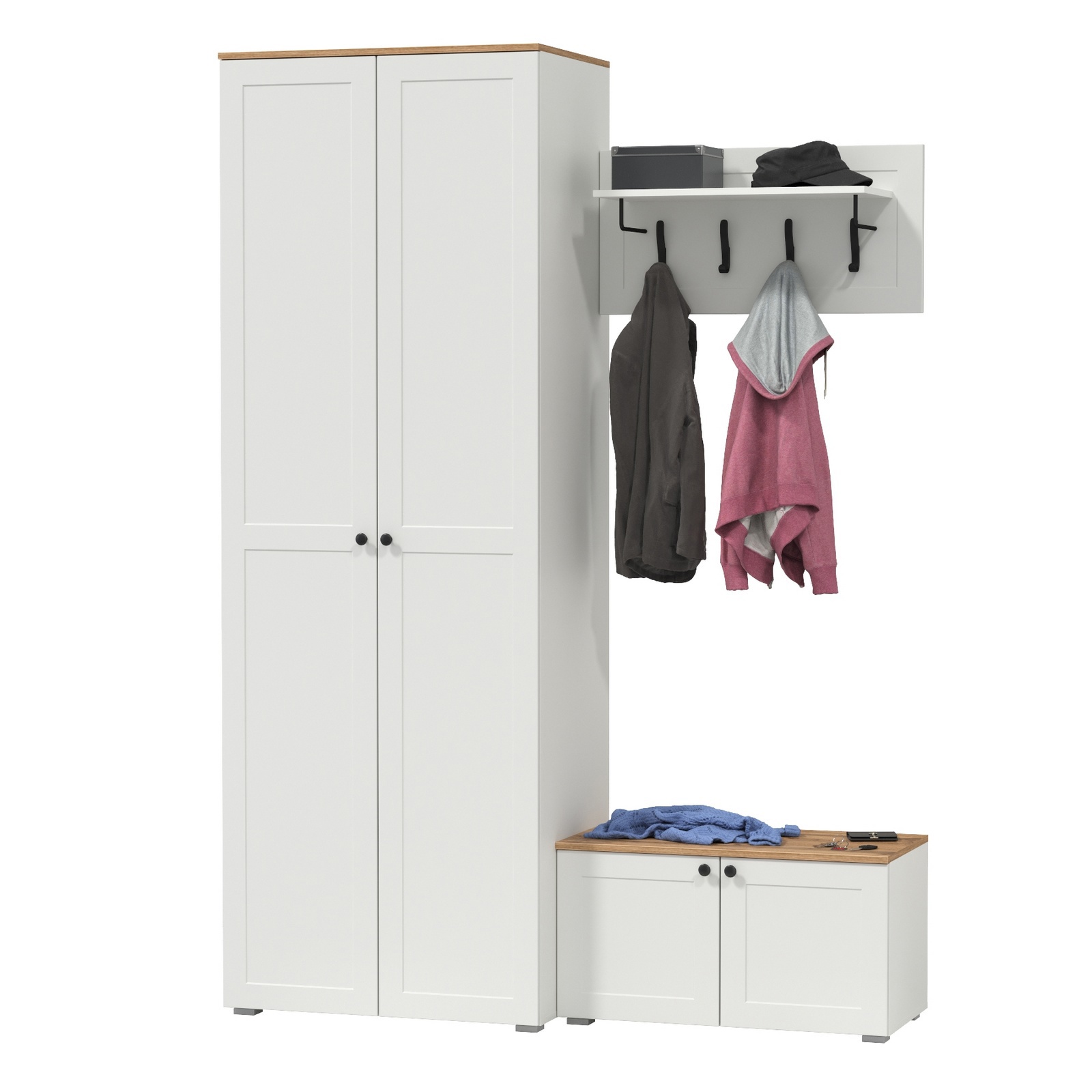 Изображение товара Комплект мебели для прихожей MOBI Остин пр-19-бз 160x230x54 см белый глянец