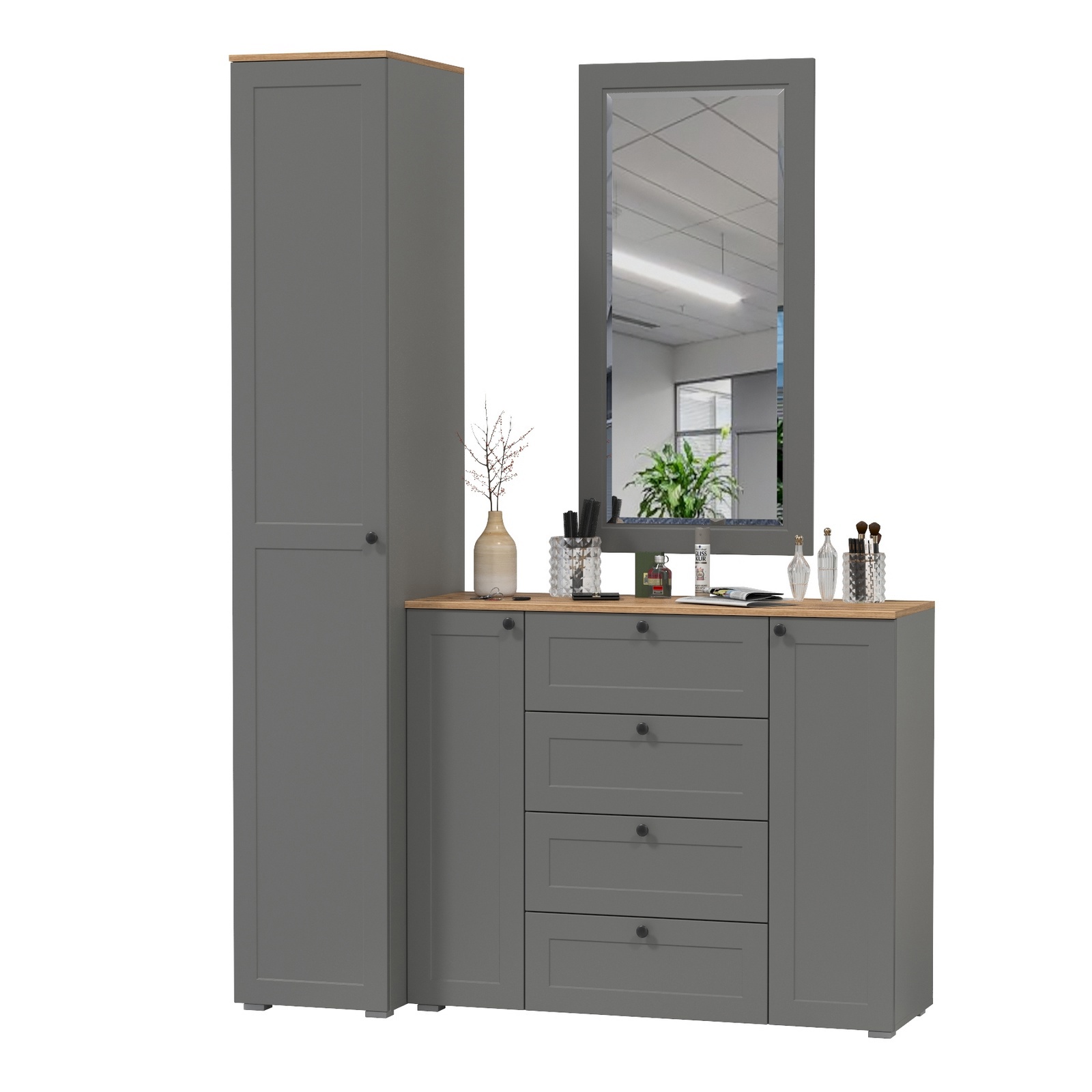 Изображение товара Комплект мебели для прихожей MOBI Остин пр-20-гз 120x230x54 см серый графит дуб крафт золотой