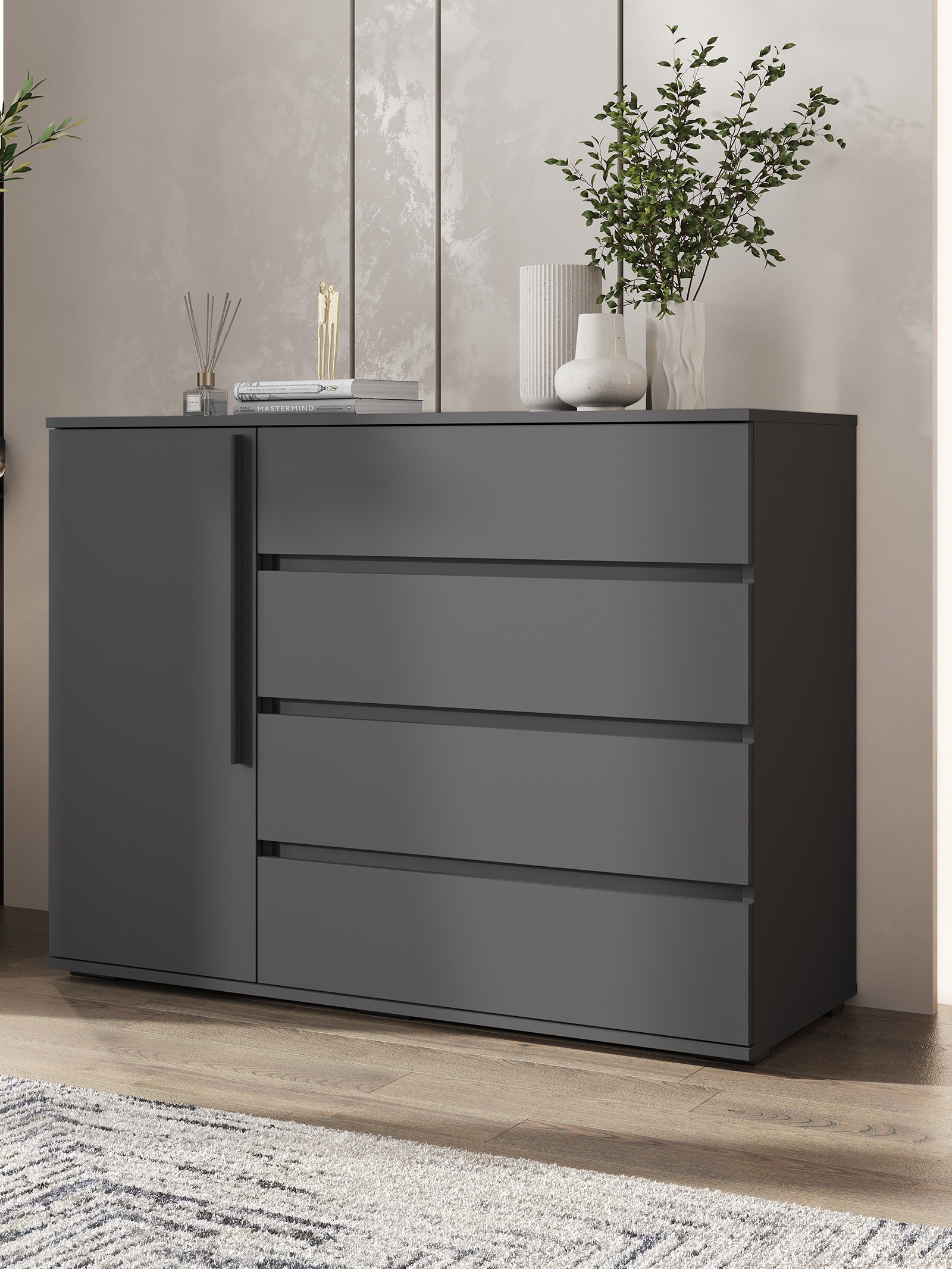 Изображение товара Комод Сима-ленд Норд 4 ящика 120х90х45 см ЛДСП цвет графит