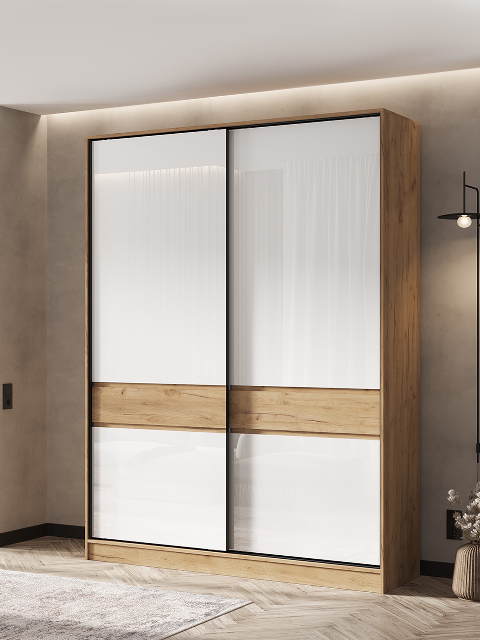 Изображение товара Шкаф-купе Сима-ленд Роджина с 2 дверями 52x180x210 см 3 полки ЛДСП цвет дуб крафт/белый глянец