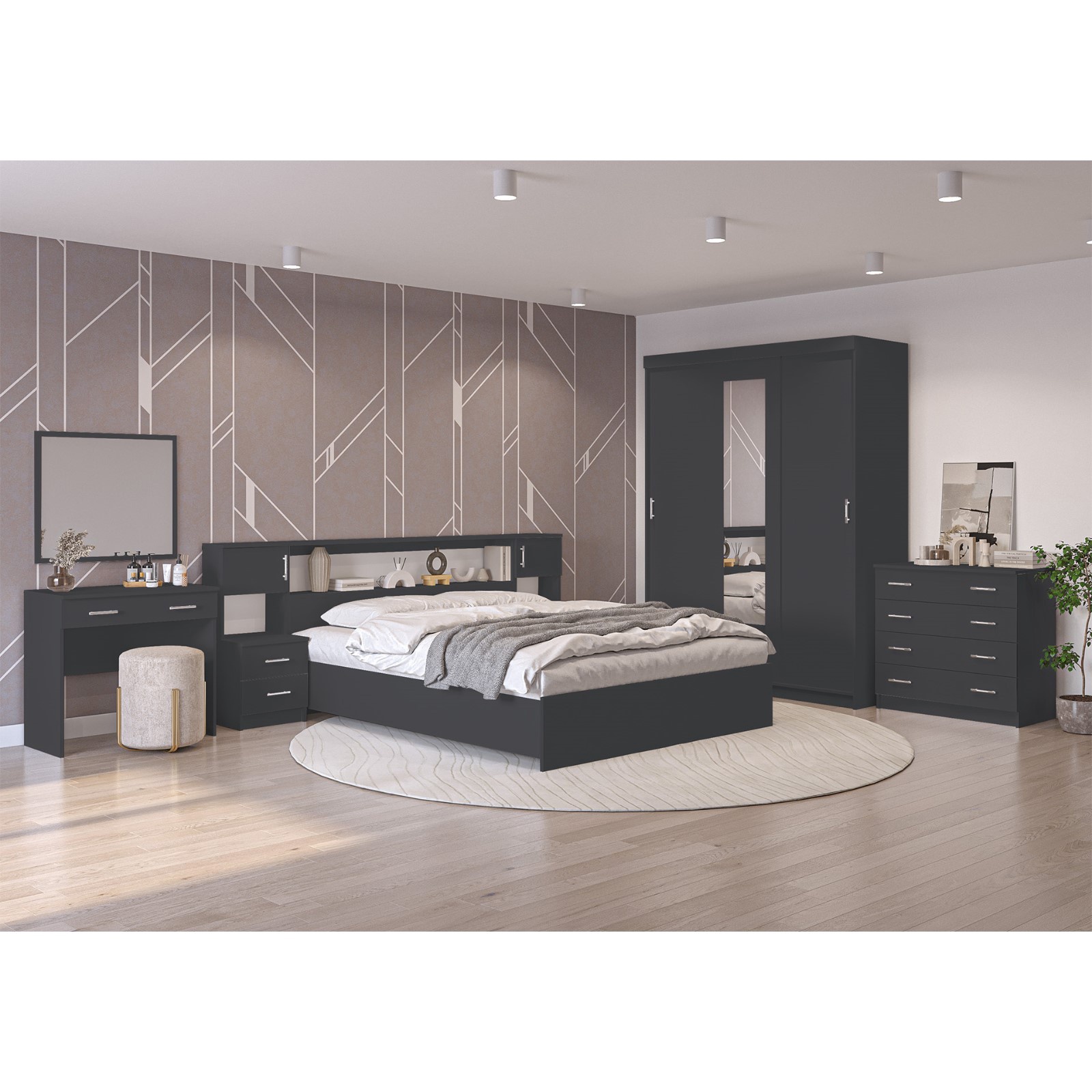 Изображение товара Спальный гарнитур Клик мебель Бася 80x200 см ЛДСП цвет серый графит