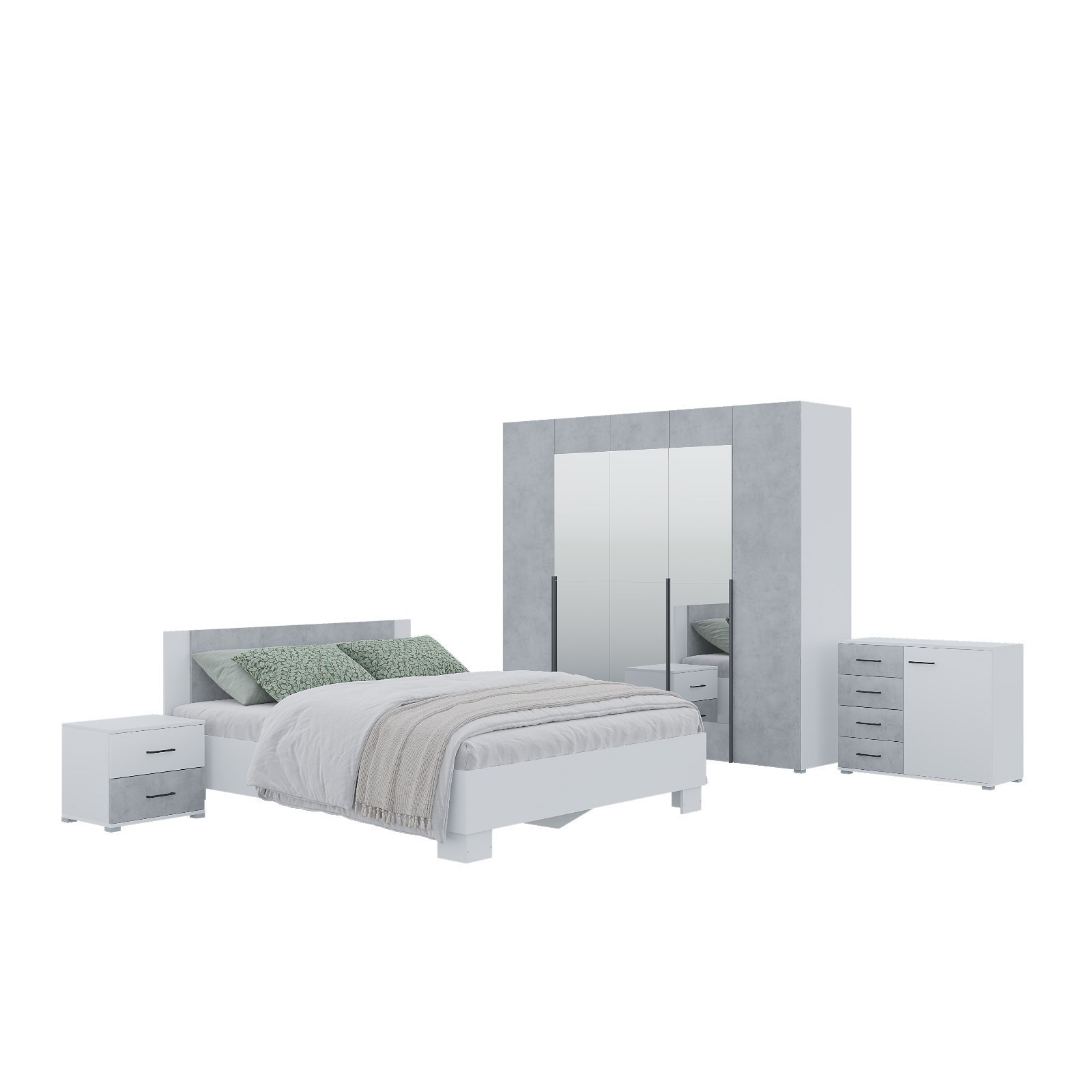 Изображение товара Спальный гарнитур Сима-ленд Бостон 80x200 см комплект современный белый бетон