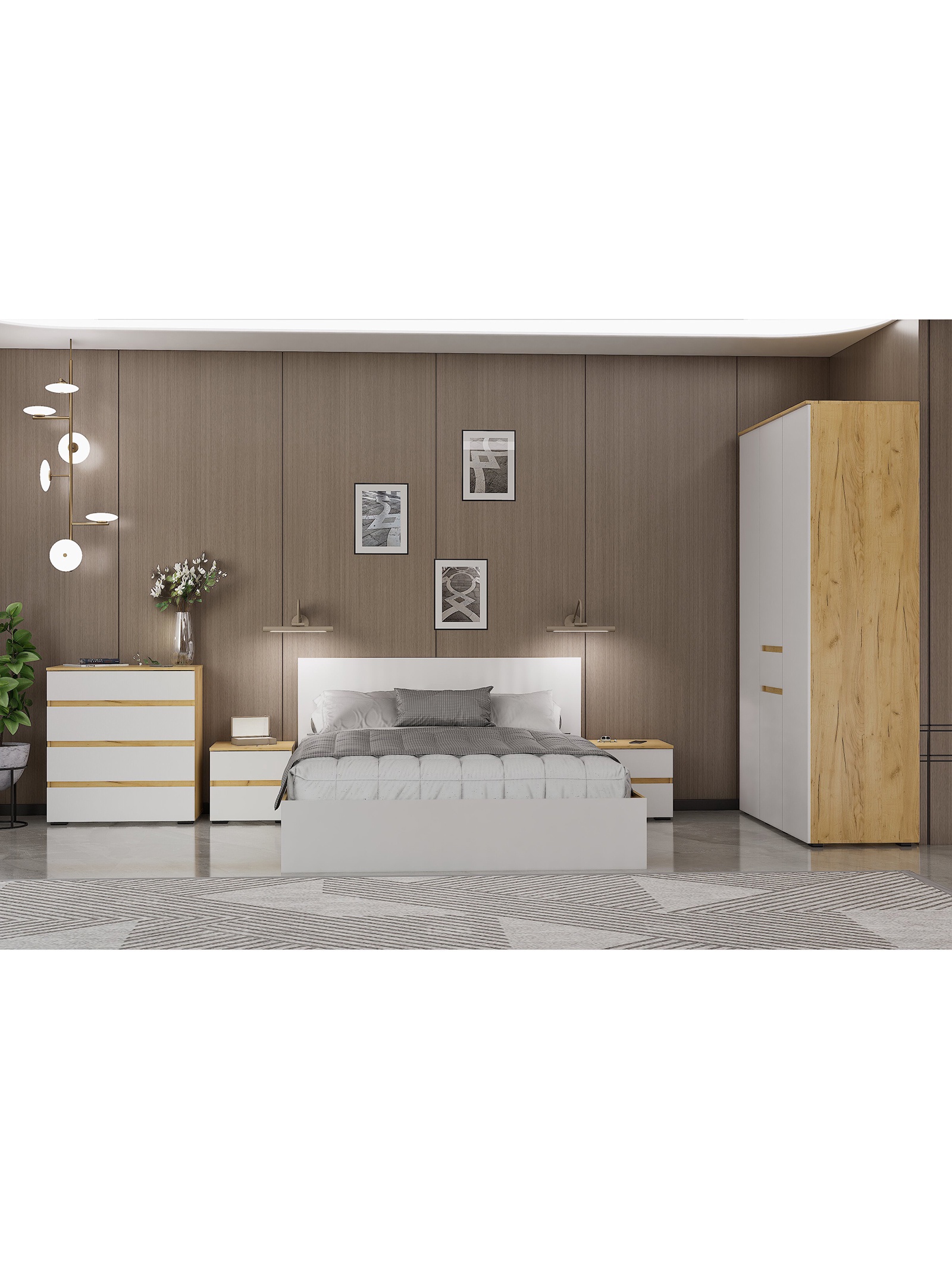 Изображение товара Спальный гарнитур Сима-ленд Лора 80x200 см ЛДСП цвет дуб крафт золотой/белый