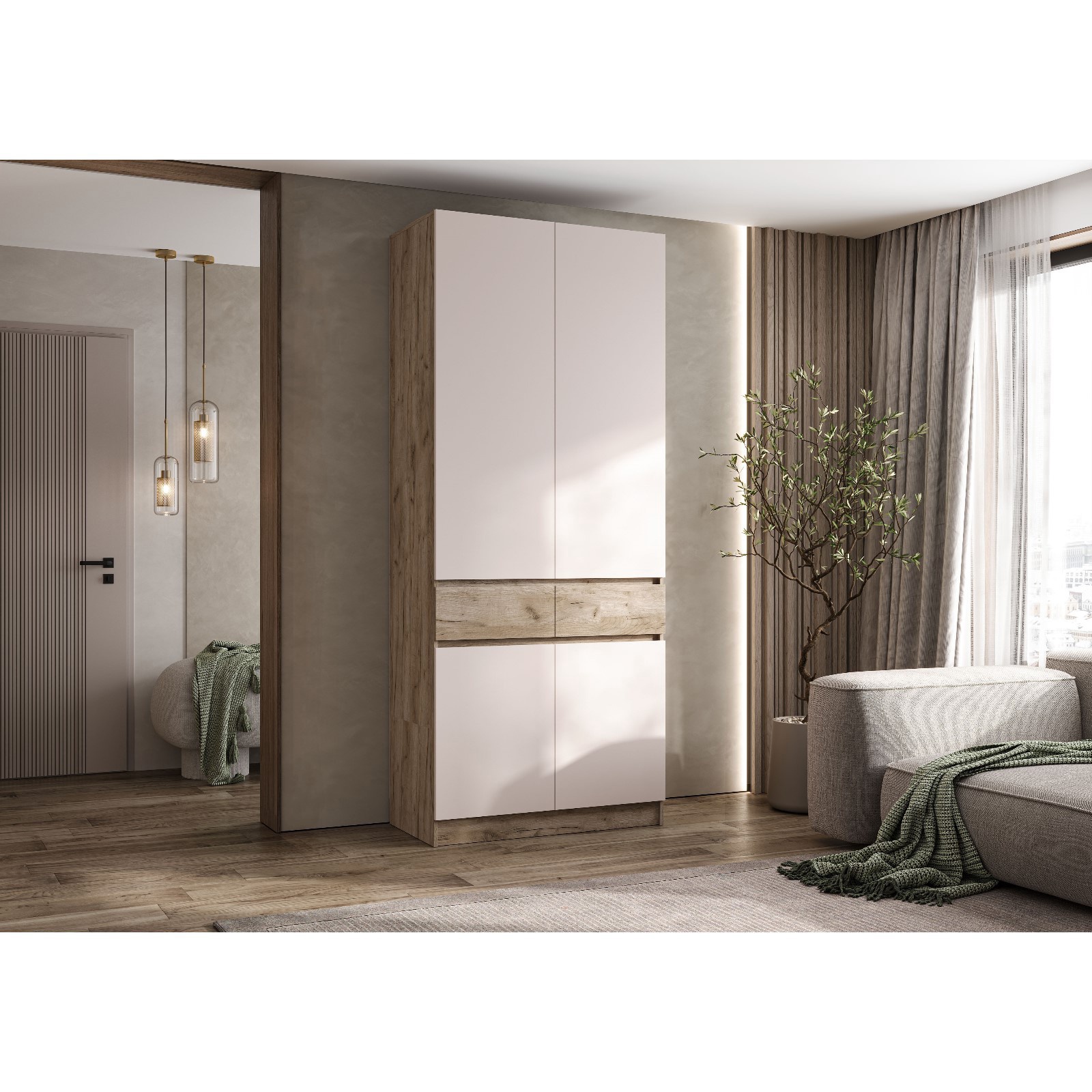 Изображение товара Шкаф распашной Сима-ленд Роджина 100x52x240 см ЛДСП кашемир/дуб крафт серый