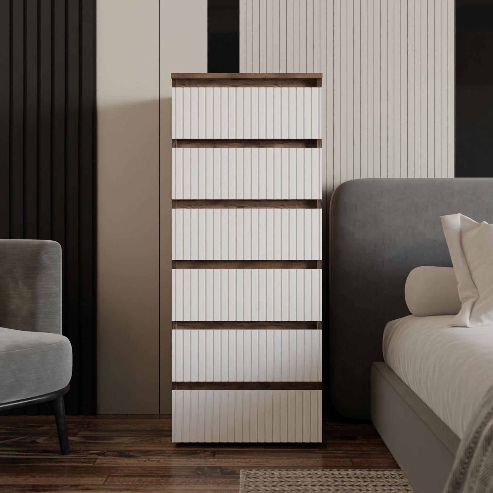 Изображение товара Комод СИМА-ЛЕНД Ника 6 ящиков Белый софт/Дуб вотан