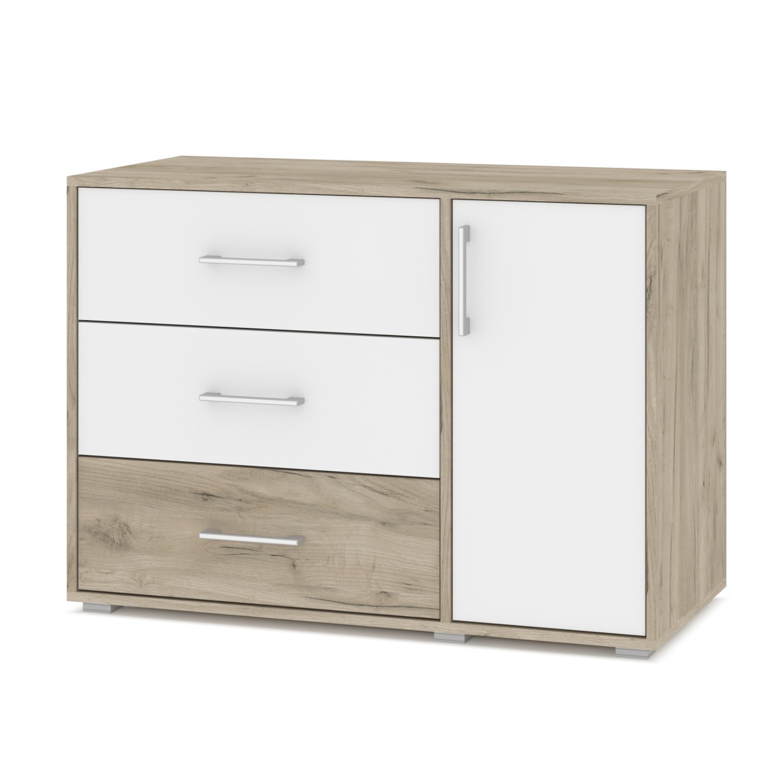 Изображение товара Комод Сима-ленд О63 оливия 4 ящика 120х99х40 см ЛДСП цвет серый дуб/белый