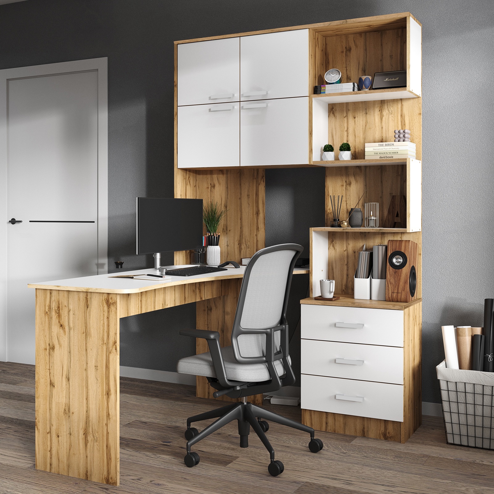 Изображение товара Стол компьютерный Сима-ленд №1 левый 128x200x145 см ЛДСП цвет дуб вотан/белый