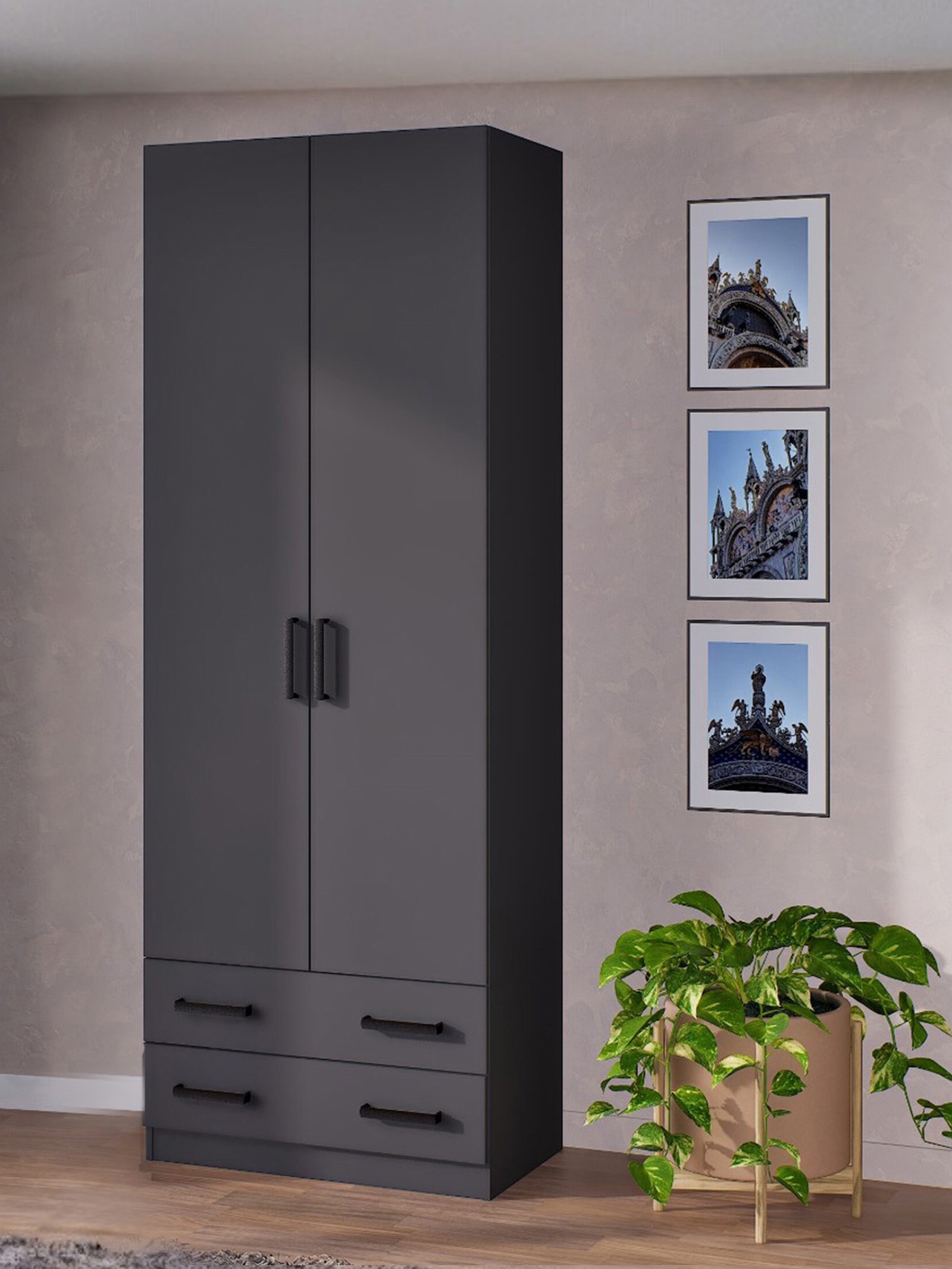 Изображение товара Шкаф распашной Дуэт с 2 дверями 80x48x220 см Черный ЛДСП Россия