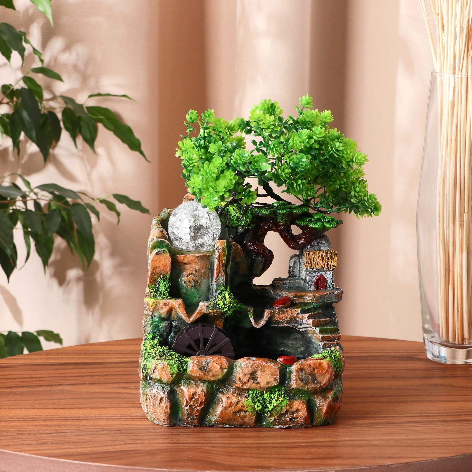 Изображение товара Декоративный фонтан СИМА-ЛЕНД "Дерево на камнях, домик с лестницей"