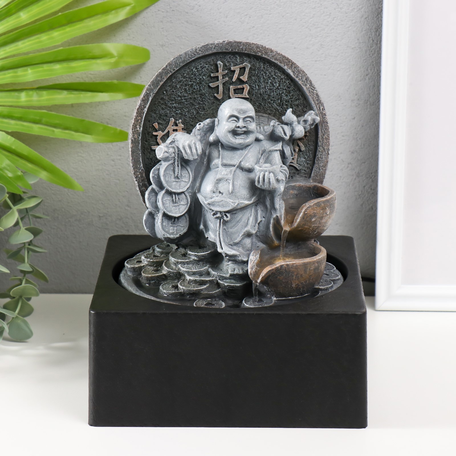 Изображение товара Сима-Ленд Фонтан Серый хотей со связками монет — настольный фонтан 18x18x24 см