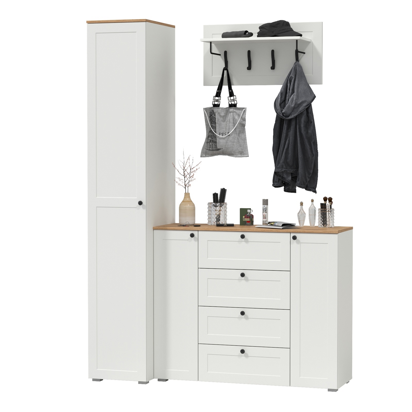 Изображение товара Комплект мебели для прихожей Mobi Остин пр-21-бз 120x230x54 см ЛДСП цвет белый шагрень/дуб крафт золотой