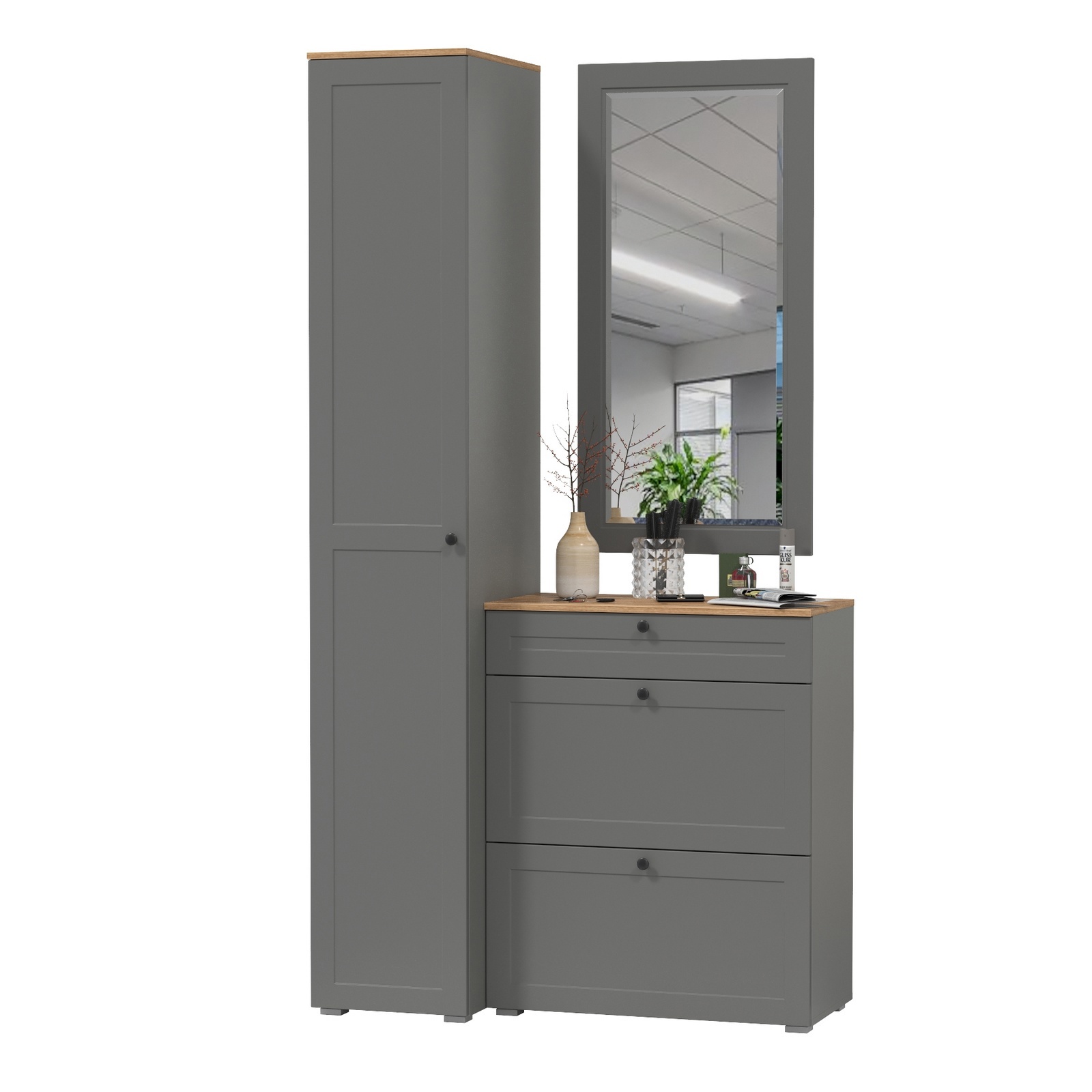 Изображение товара Комплект мебели для прихожей Mobi Остин пр-22-гз 100x230x54 см ЛДСП цвет серый графит/дуб крафт золотой