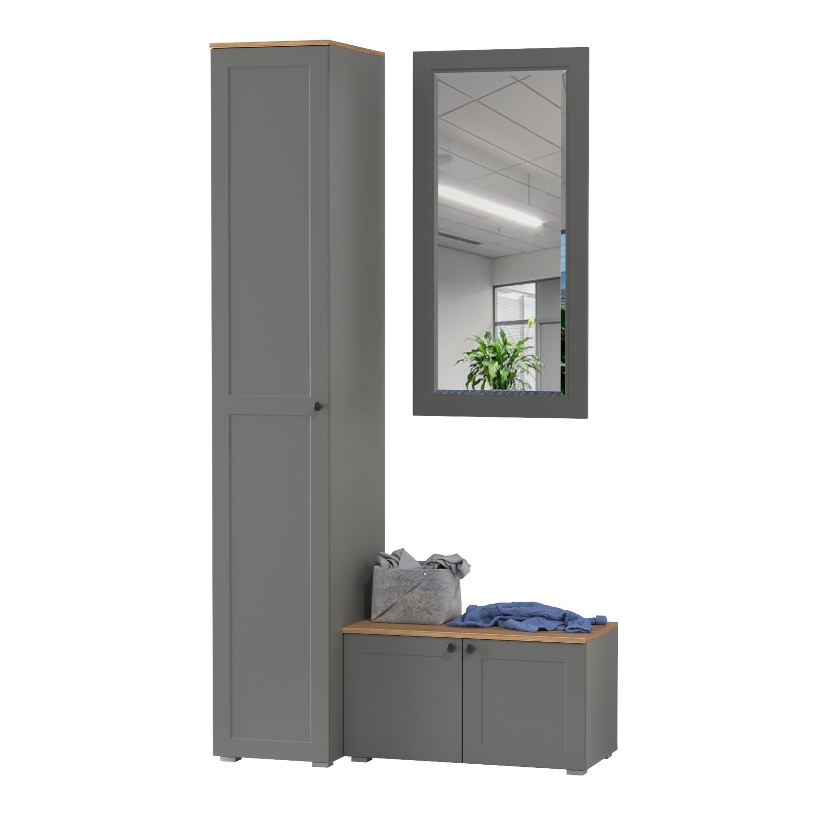 Изображение товара Комплект мебели для прихожей Mobi Остин 120x230 см серый графит/дуб крафт