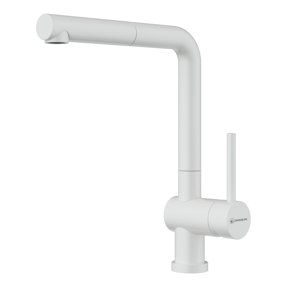Изображение товара Смеситель для кухни OMOIKIRI Akashi-S-WH с выдвижным изливом/белый