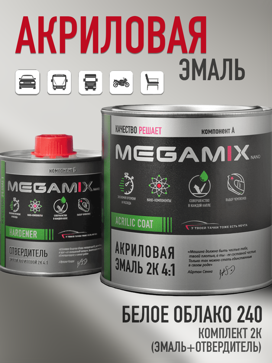 Изображение товара Автомобильная двухкомпонентная эмаль Megamix 4:1 белое облако 240