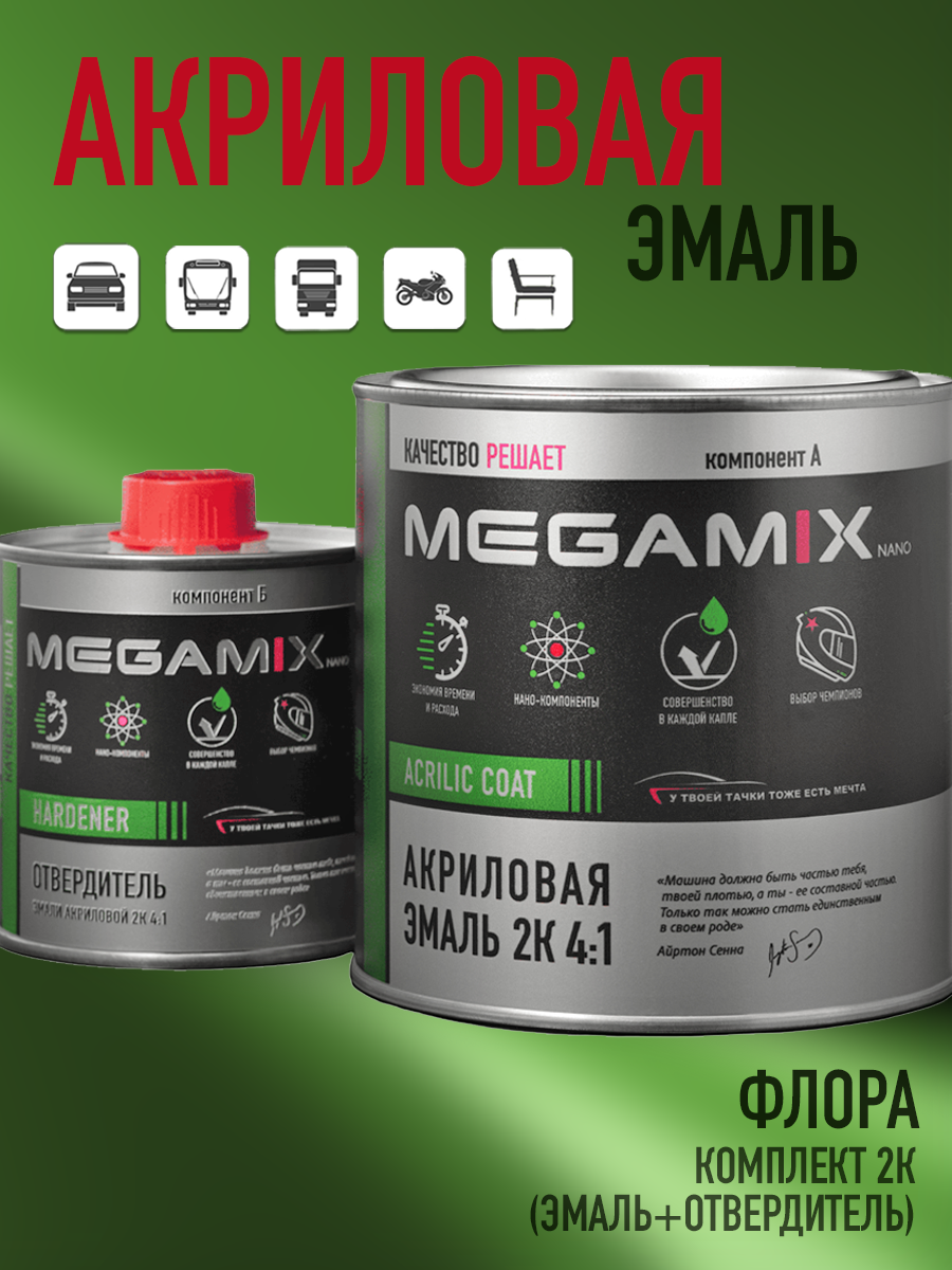 Изображение товара Автомобильная двухкомпонентная эмаль Megamix Флора 4:1 для кузова и деталей