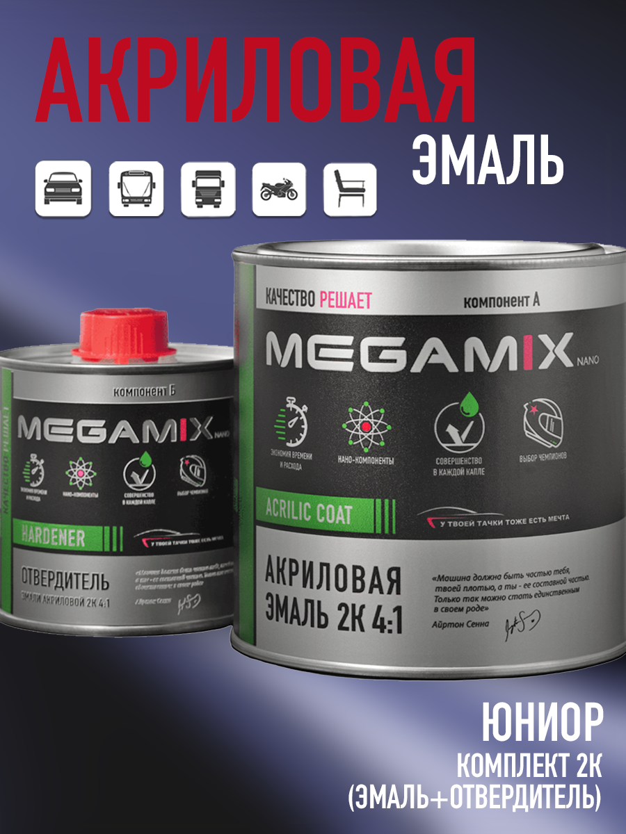Изображение товара Эмаль автомобильная двухкомпонентная Megamix 4:1 цвет юниор Комплект эмаль: 840 мл и отвердитель 210 мл