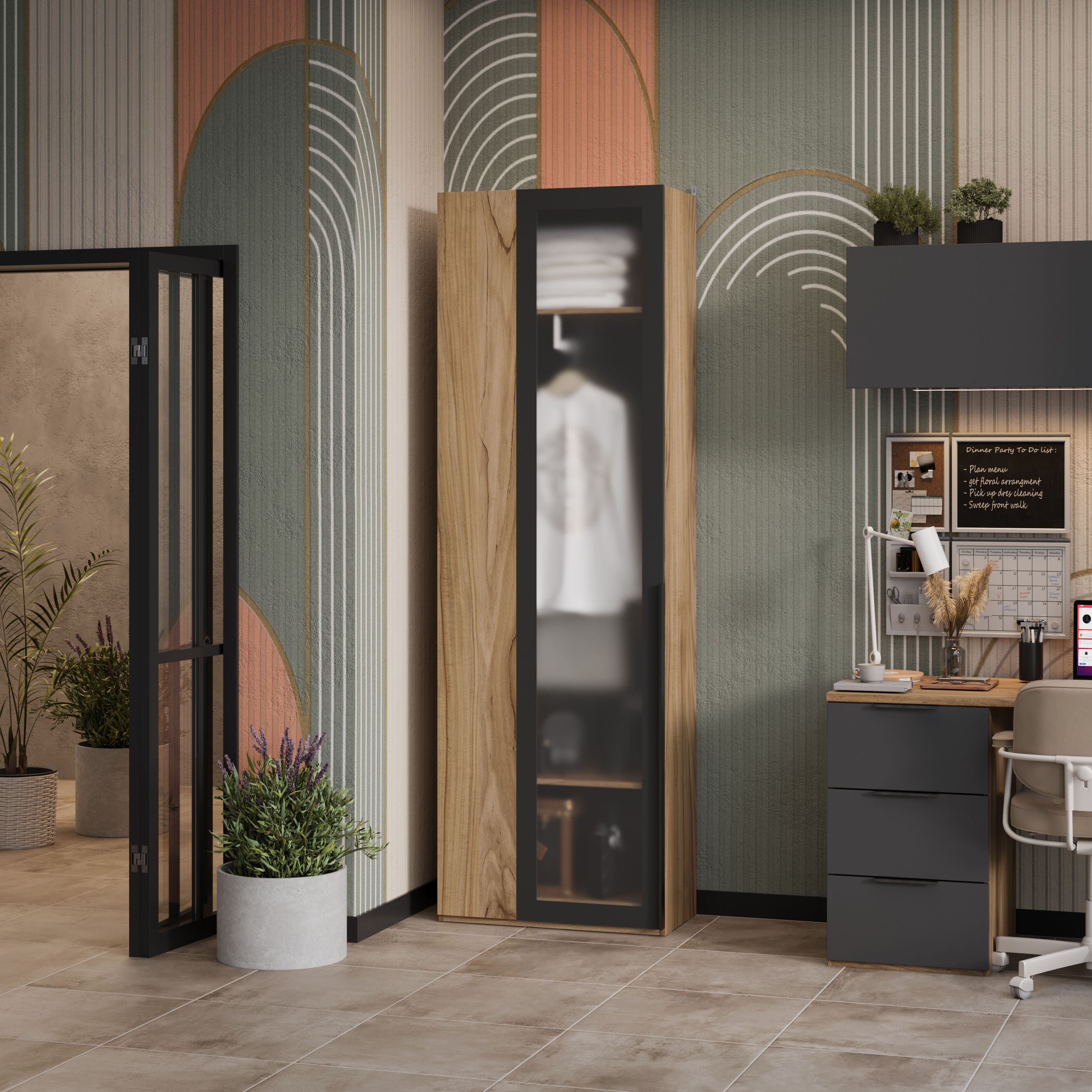 Изображение товара Угловой шкаф Порто со стеклянной дверью 70x217 см стильный мебельный элемент