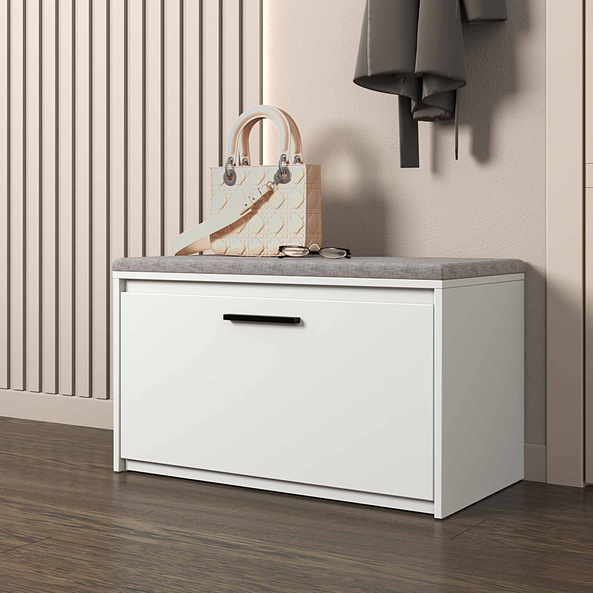 Изображение товара Банкетка Лион 80x49x41,7 см белый ЛДСП компактная и вместительная для прихожей