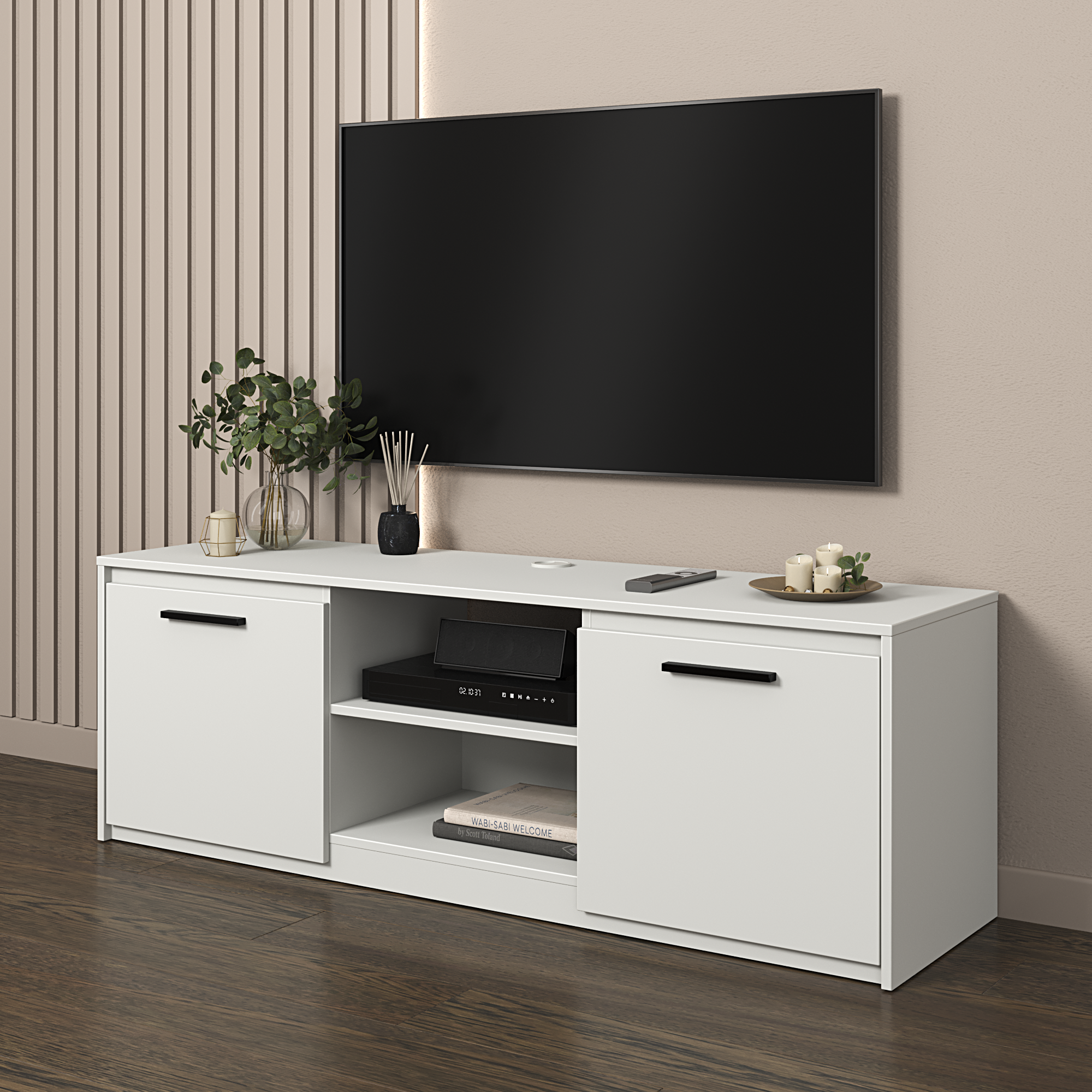 Изображение товара Тумба под телевизор Лион 150х50х41,6 см белая ЛДСП современная мебель