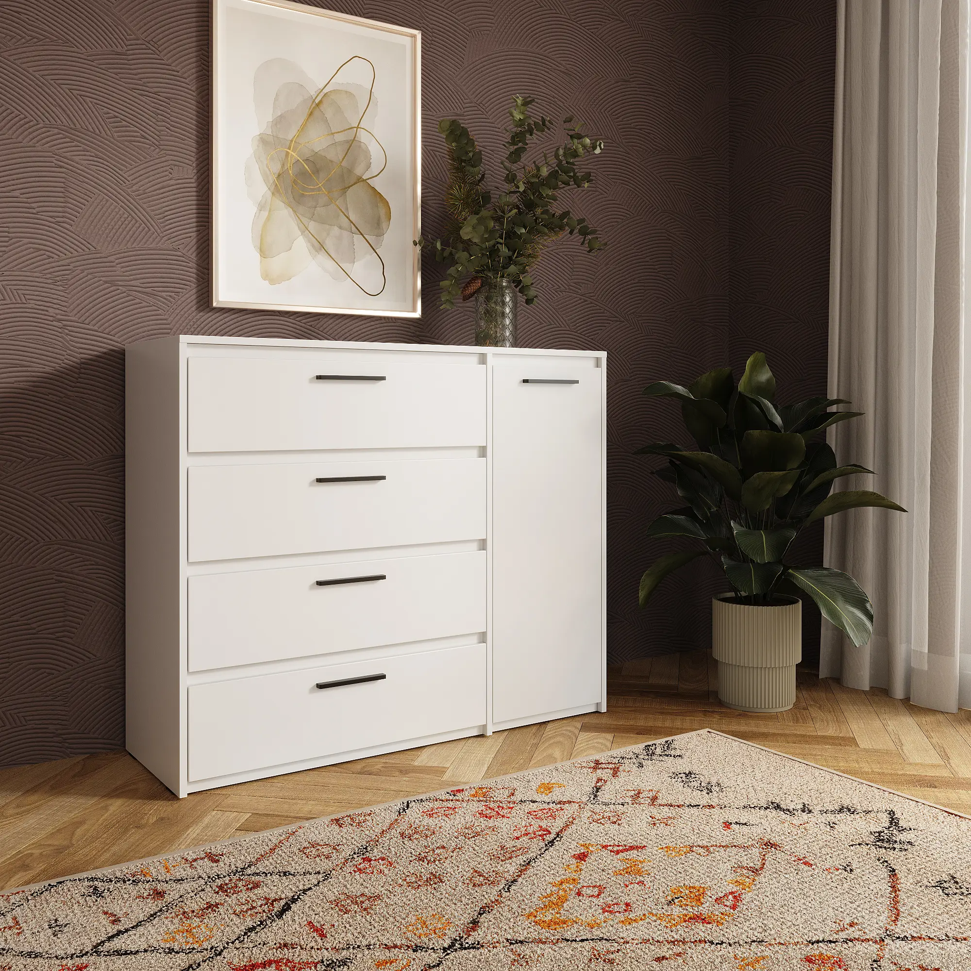 Комод Лион 4 ящика 120х100.2х41.6 см ЛДСП цвет белый