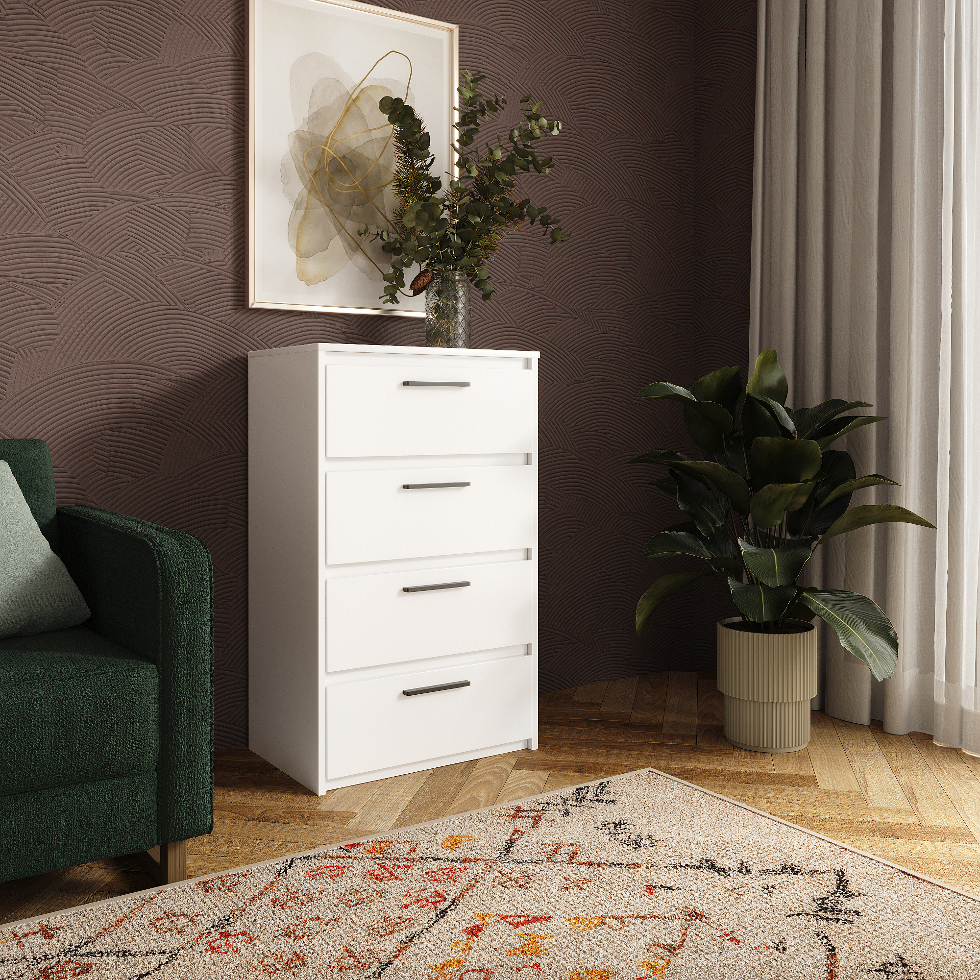 Изображение товара Комод ЛИОН 4 ящика 60x100см из ЛДСП в белом цвете современный стиль