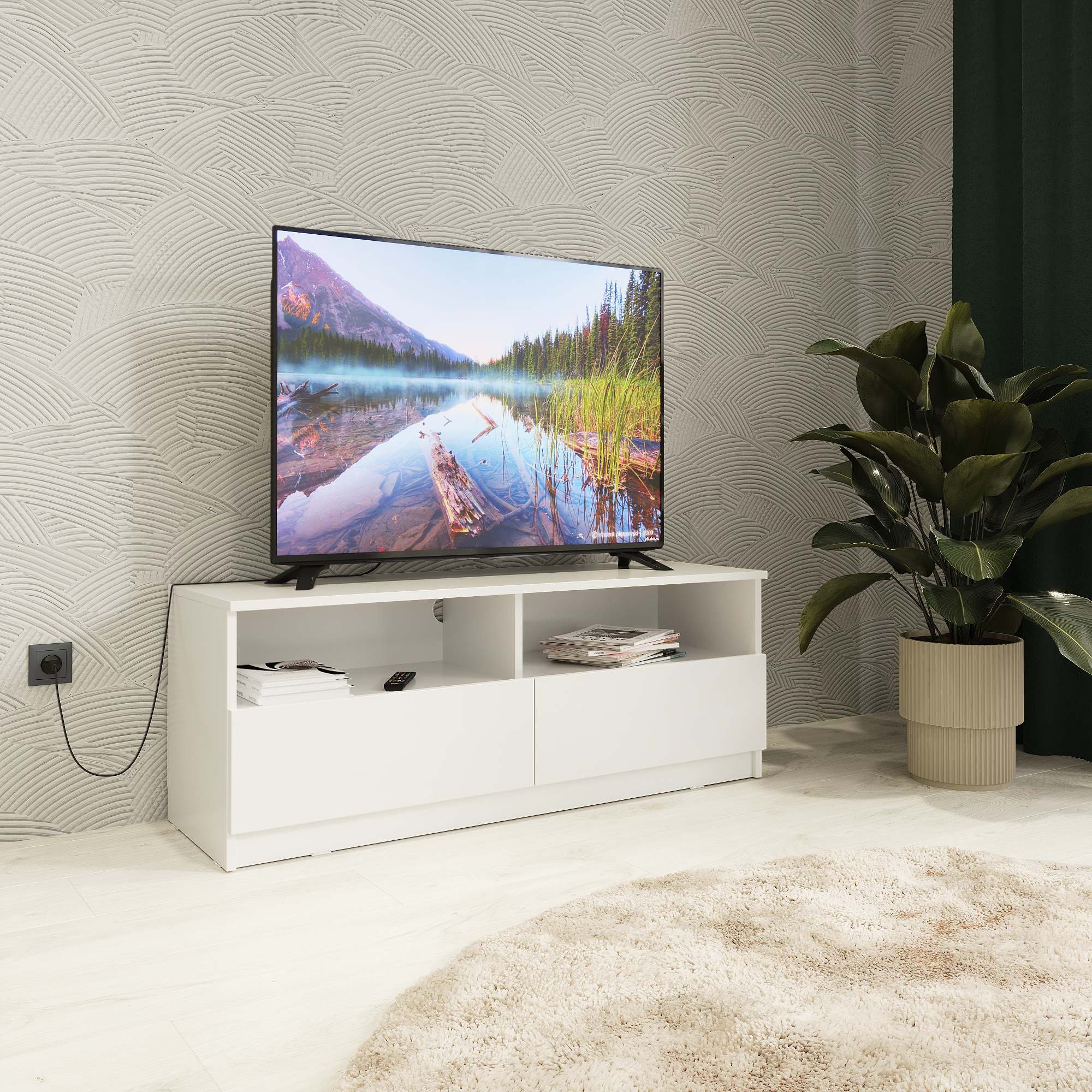 Изображение товара Тумба под телевизор 114,9х44х37 см ЛДСП белая современная