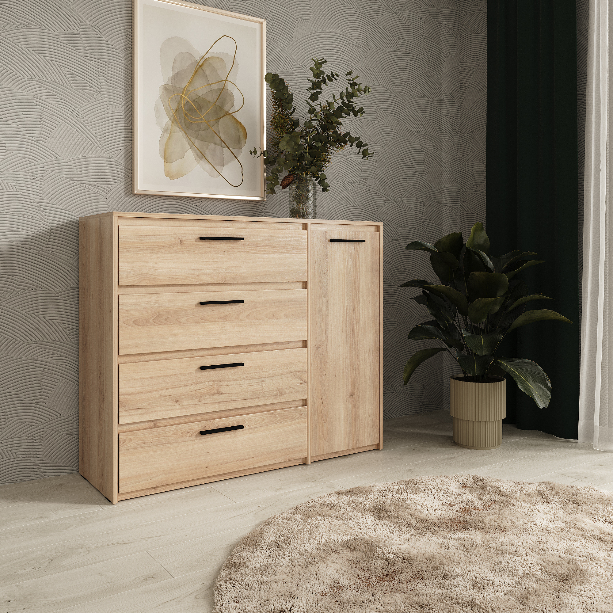 Изображение товара Комод Лион 4 ящика 120х100.2х41.6 см ЛДСП дуб комано