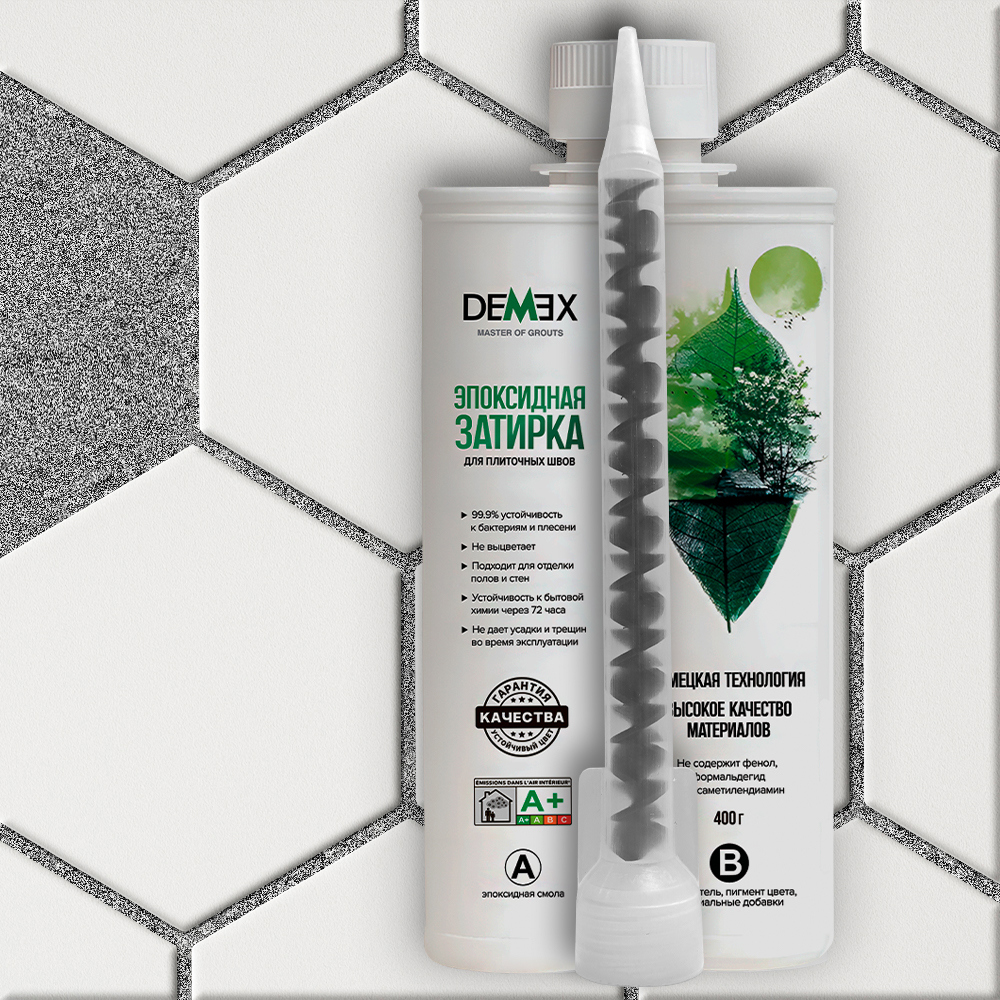 Изображение товара Эпоксидная затирка Demex 006 двухкомпонентная серебристая 400г для плитки