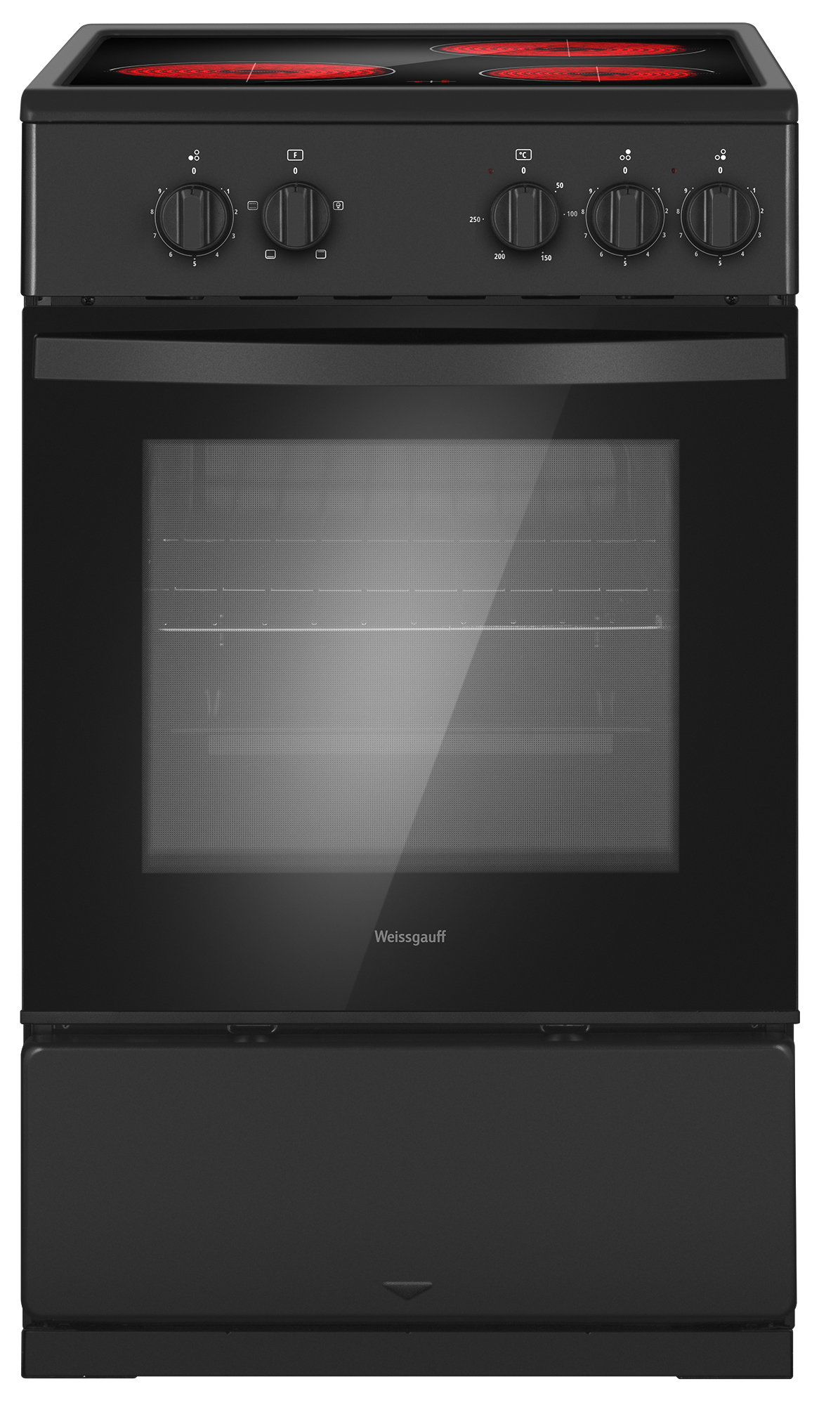 Изображение товара Кухонная плита Weissgauff 438322 50x85x60 см черный с духовкой 55 л стеклокерамика