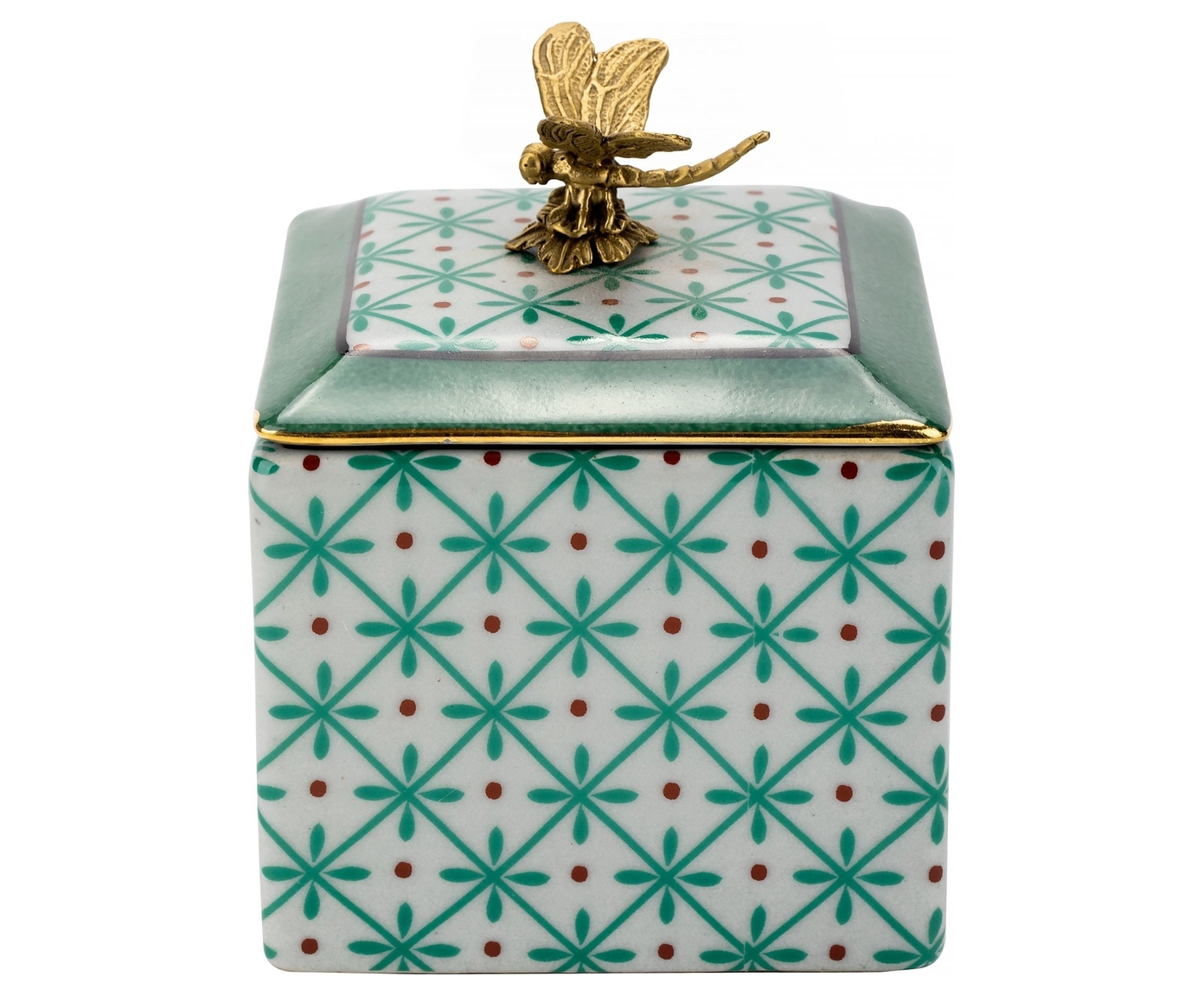 Изображение товара Шкатулка Гласар Стрекоза фарфор цвет зеленый/белый