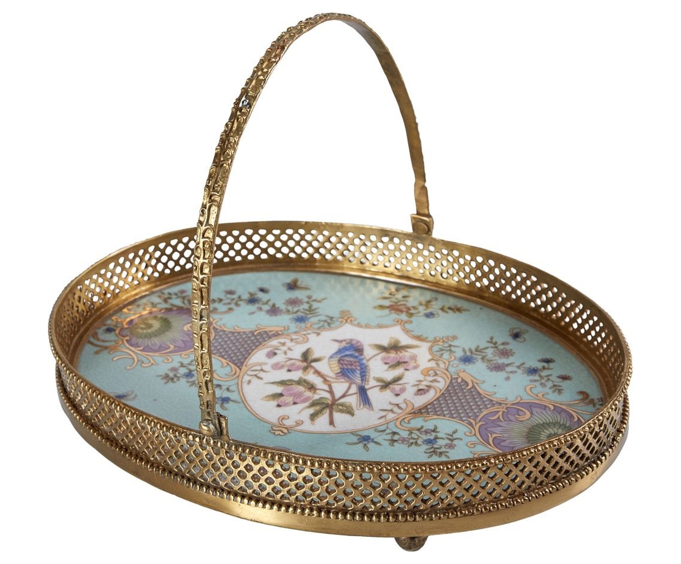 Изображение товара Гласар декоративное блюдо с ручкой, фарфор, зелёное, 18x20 см