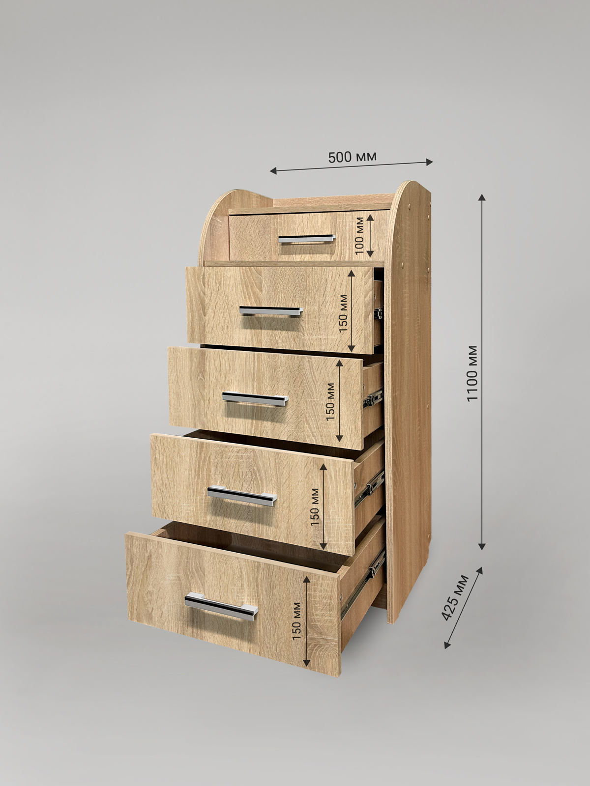 Изображение товара Комод Мебельный двор К-62 5 ящиков 50х43х110 см ЛДСП цвет сонома