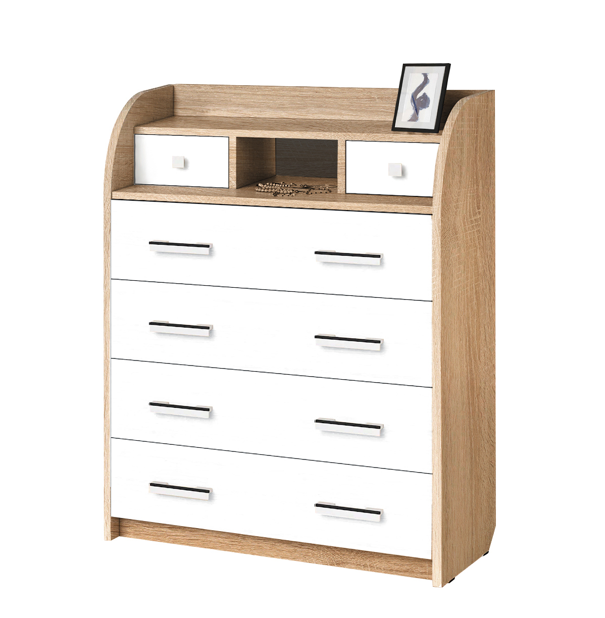 Изображение товара Комод-бюро Мебельный двор Бюро к-6 5 ящиков 80х43х110 см ЛДСП цвет сонома/белый