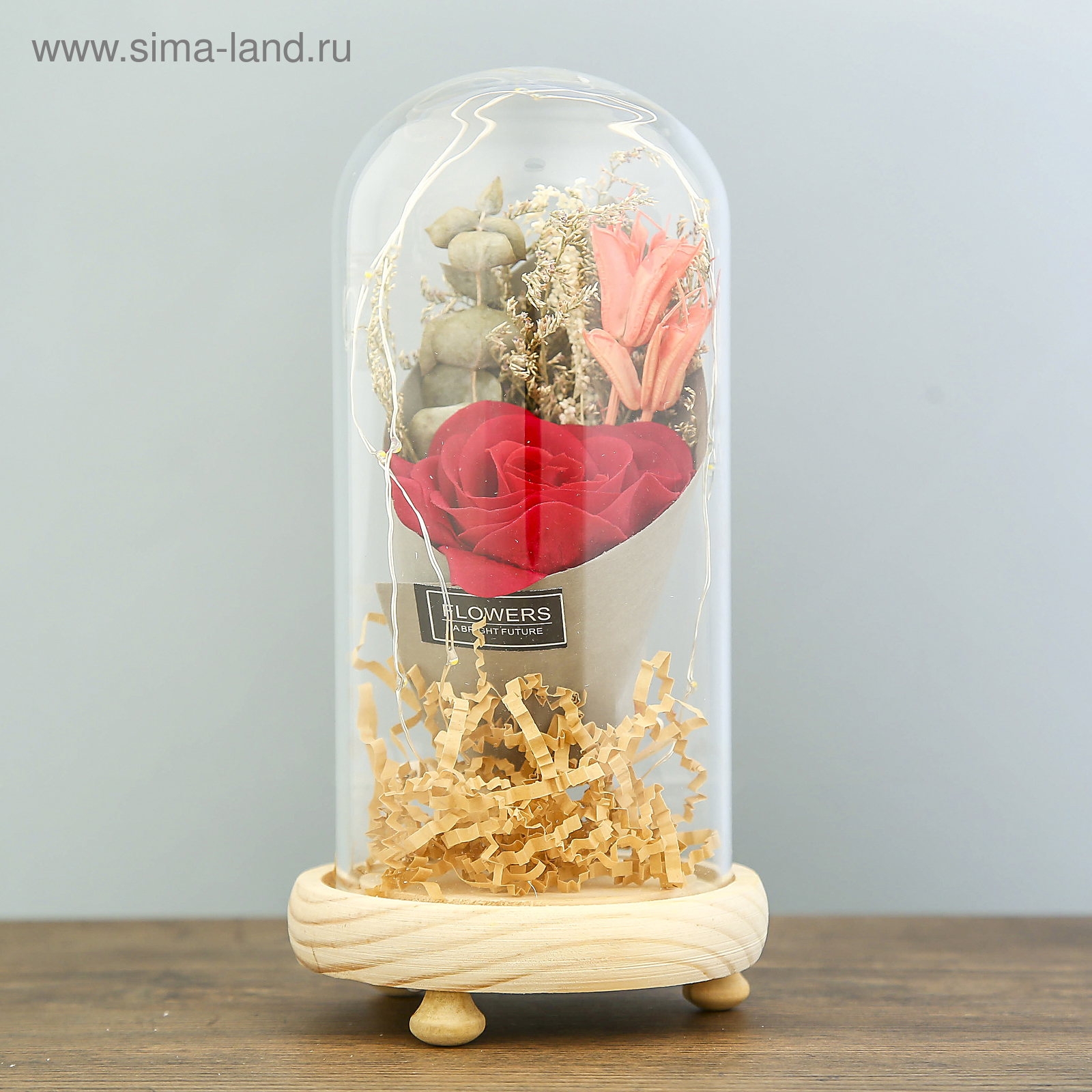 Изображение товара Декоративный предмет Risalux Колба с розой в букете LED 3ААА МИКС 19х