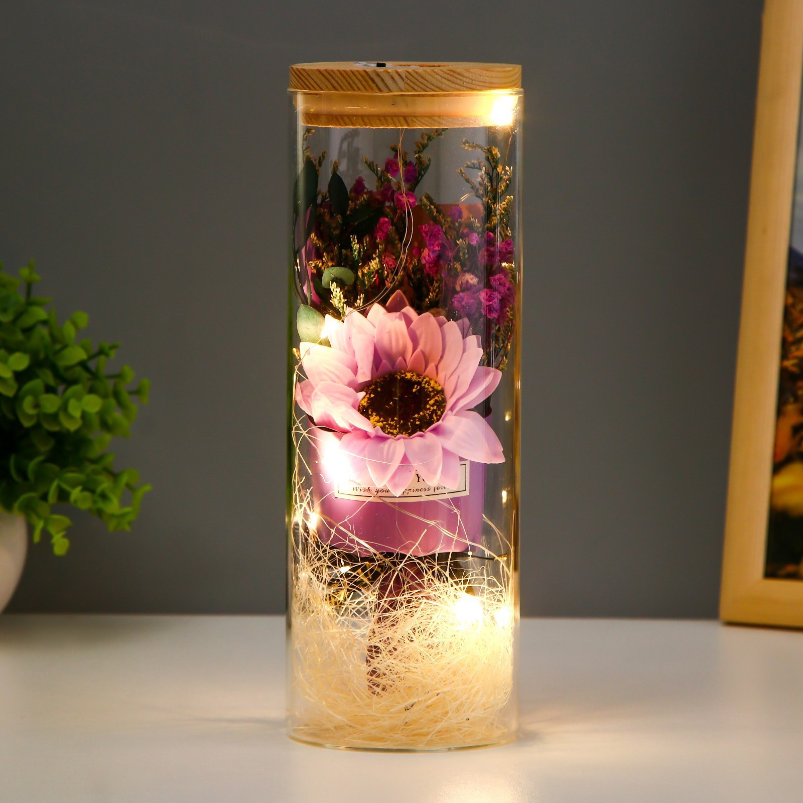 Изображение товара Декоративный предмет Risalux Букет с розовым цветком LED от батареек LR1130 8х